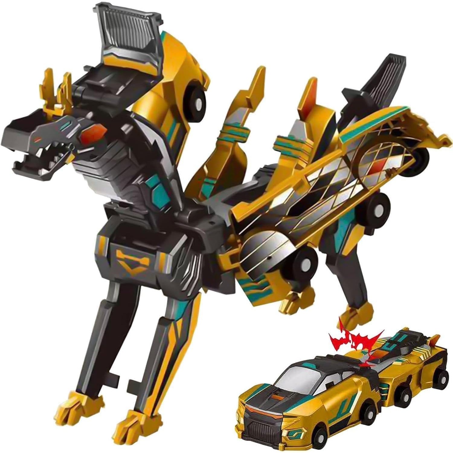 Jucarie Transformabila 2in1, Flippy, Golden Wing Flying Dragon, Masina/Dragon, Atractie Magnetica, +6 Ani, din ABS,