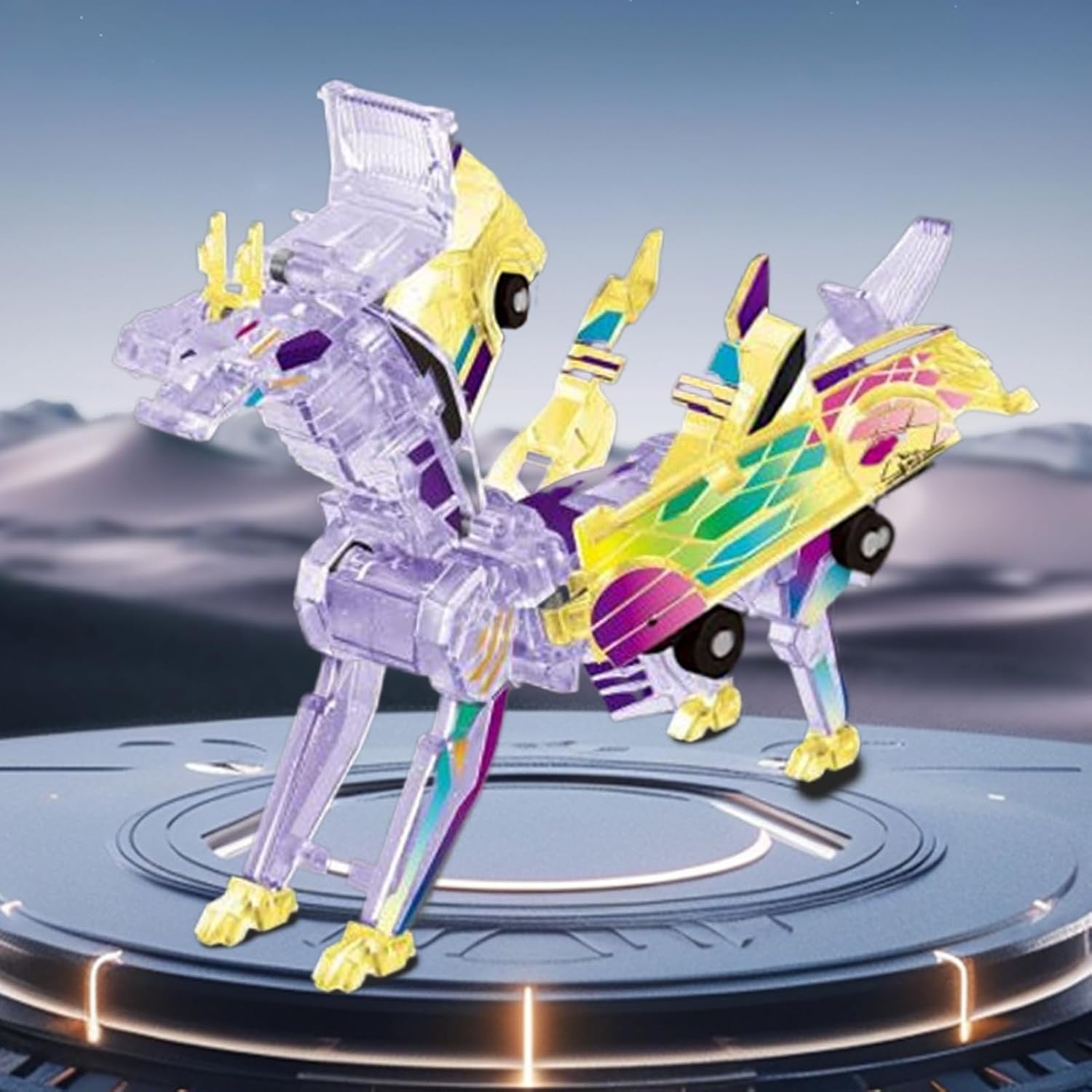 Jucarie Transformabila 2in1, Flippy, Crystal Wing Flying Dragon, Masina/Dragon, Atractie Magnetica, Fluorescent, +3