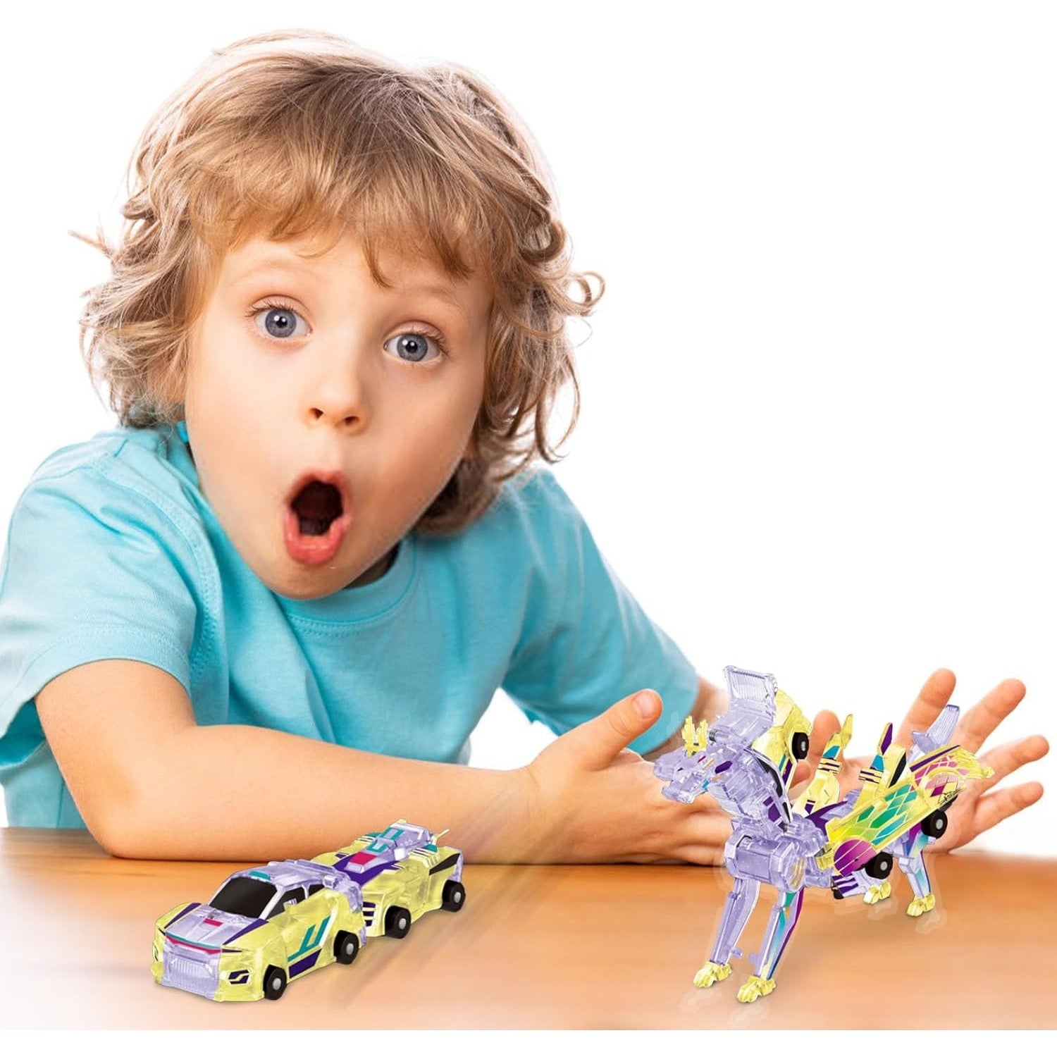 Jucarie Transformabila 2in1, Flippy, Crystal Wing Flying Dragon, Masina/Dragon, Atractie Magnetica, Fluorescent, +3
