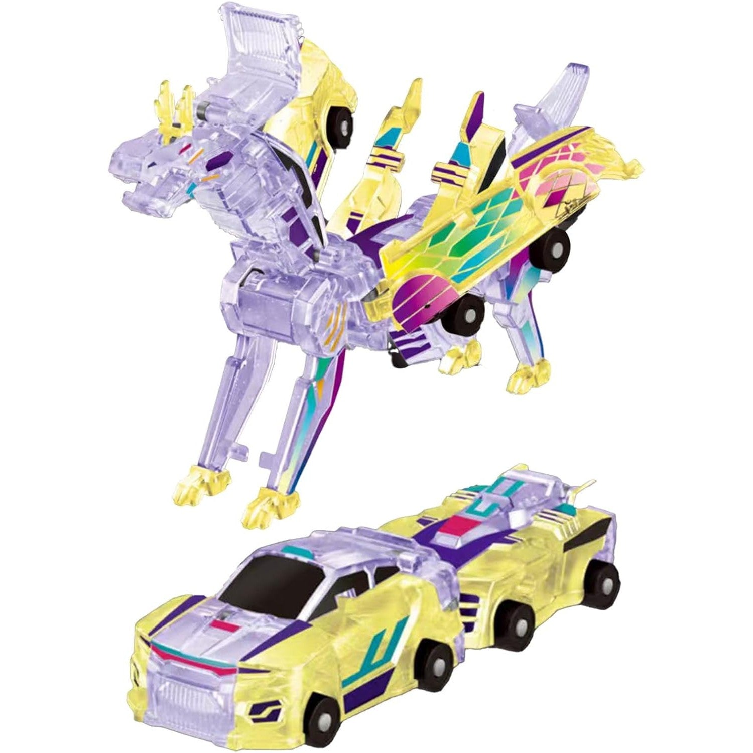 Jucarie Transformabila 2in1, Flippy, Crystal Wing Flying Dragon, Masina/Dragon, Atractie Magnetica, Fluorescent, +3