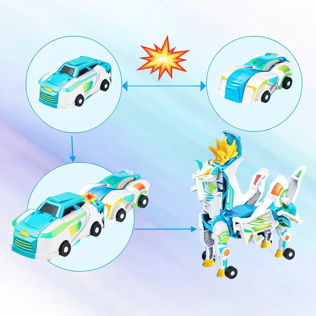 Jucarie Transformer Magnetica 3 in 1 Mars Deer Cosmic Planet, Flippy, 3 Masini Care se Transforma in Pegas Inaripat,