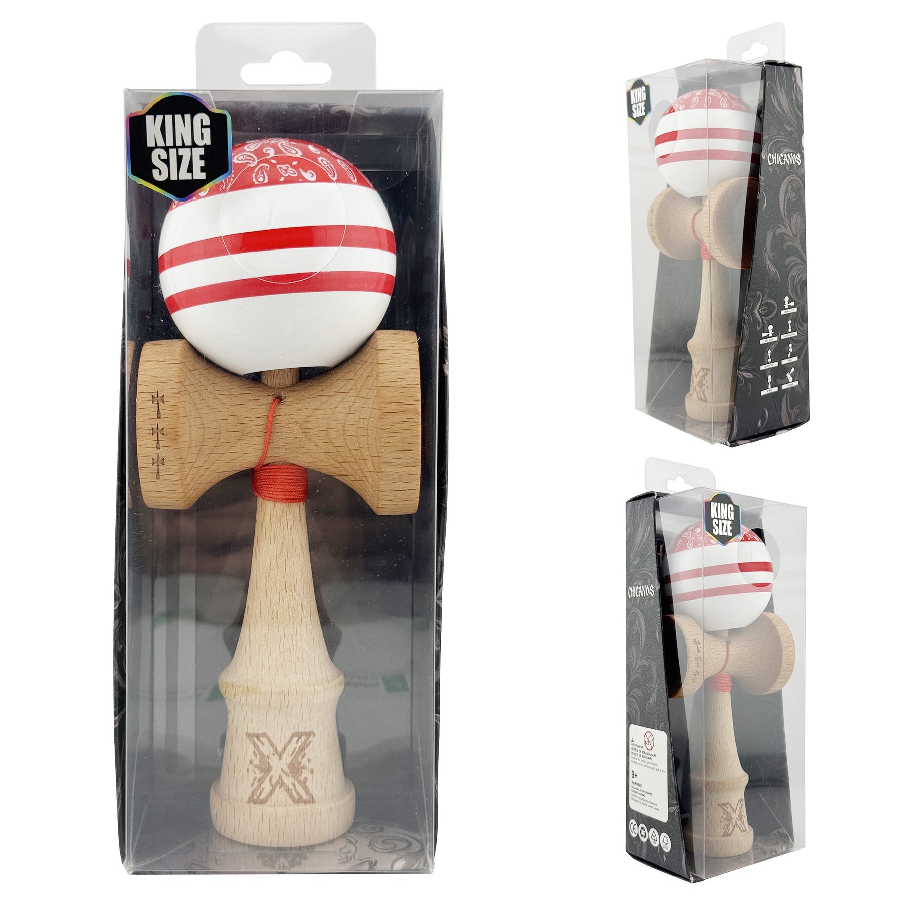 Kendama X CHICANOS Originala, Profesionala, Flippy, Big Cups V2, Super Sticky cu Cupe Mari, Rulment Metalic, din lemn