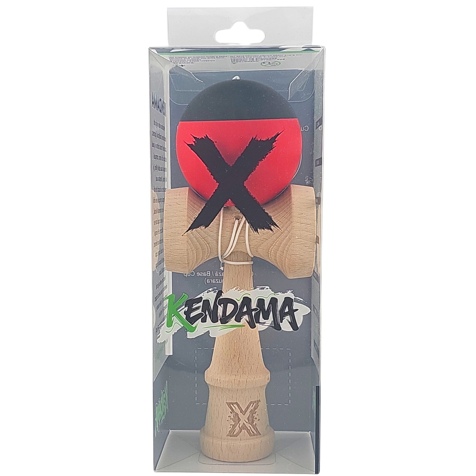 Kendama X Originala, Profesionala, Flippy, 18 cm, din Lemn, Rubber Grip, Rosu/Negru