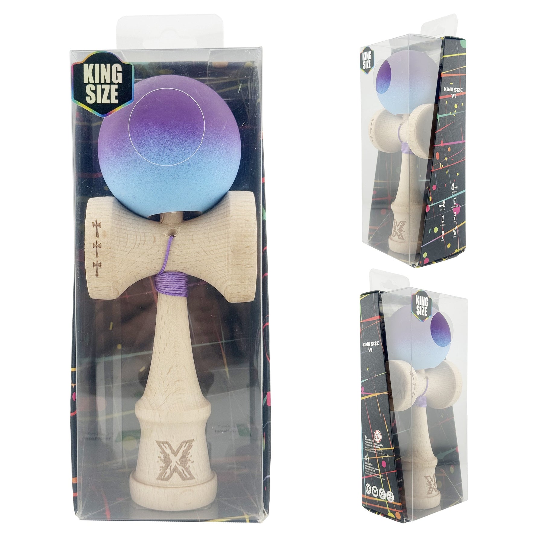 Kendama X Originala, Profesionala, Flippy, Big Cups V2, Rubber Grip cu Cupe Mari, Rulment Metalic cu Ata 55 cm,
