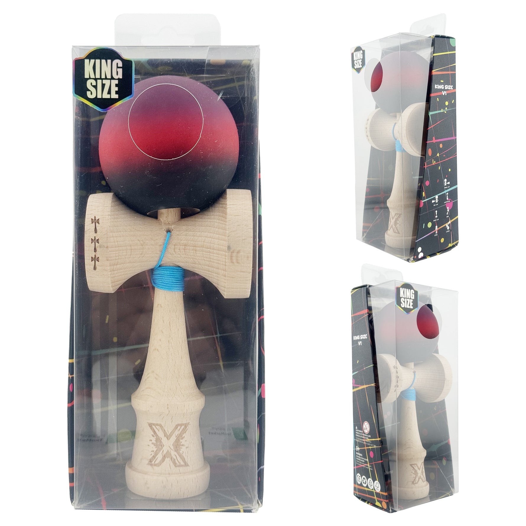 Kendama X Originala, Profesionala, Flippy, Big Cups V2, Rubber Grip cu Cupe Mari, Rulment Metalic cu Ata 55 cm,