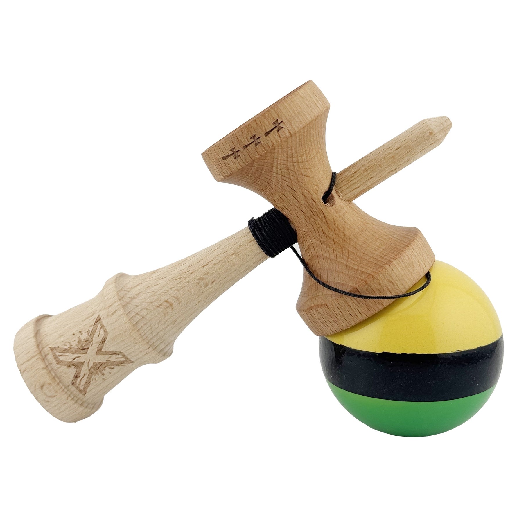 Kendama X Originala, Profesionala, Flippy, Big Cups V2, Super Sticky cu Cupe Mari, din lemn 18 cm, Rulment Metalic cu