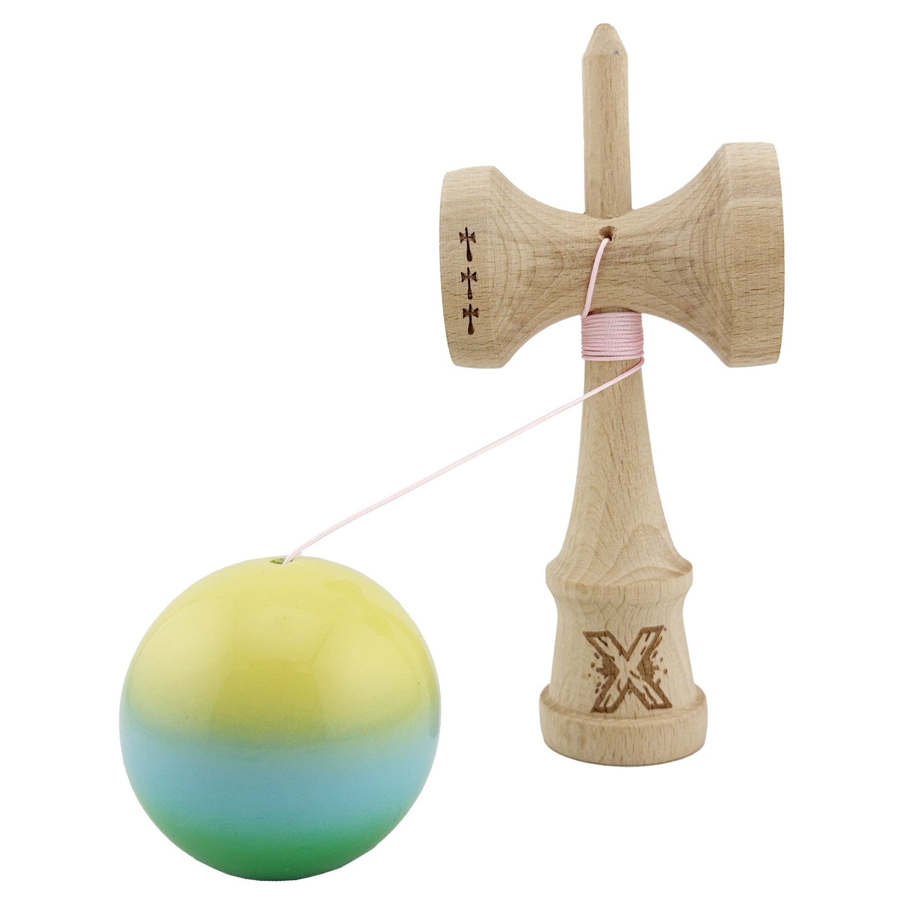 Kendama X Originala, Profesionala, Flippy, Big Cups V2, Super Sticky cu Cupe Mari, din lemn 18 cm, Rulment Metalic cu