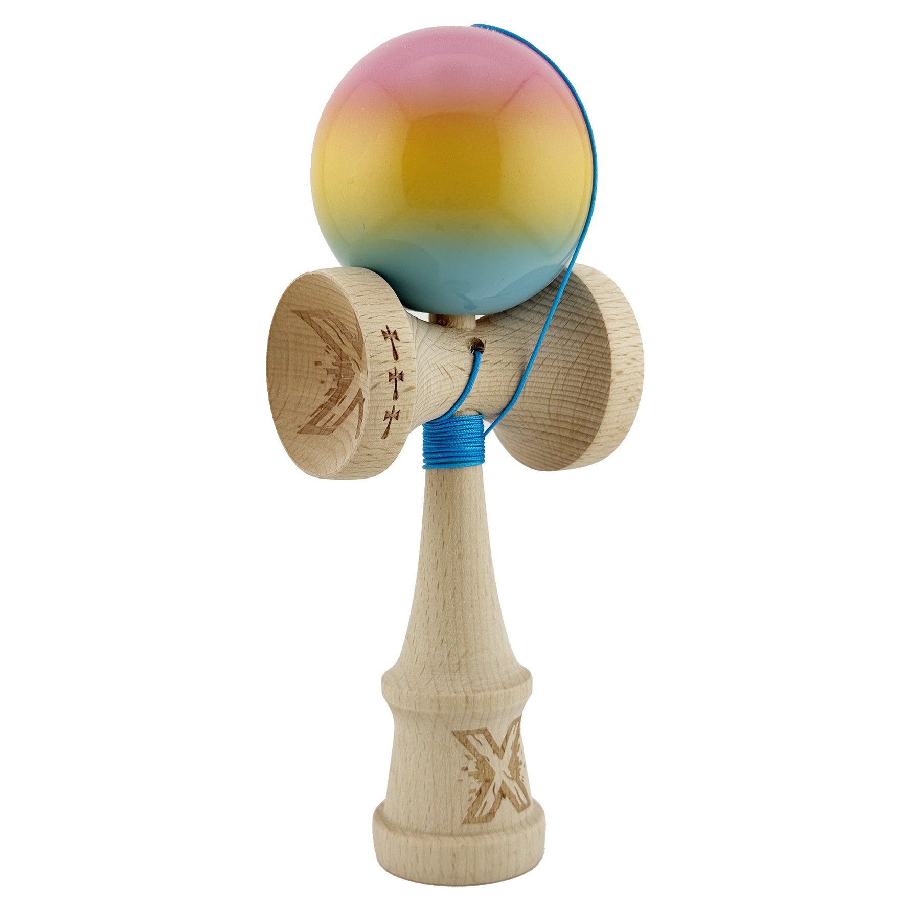 Kendama X Originala, Profesionala, Flippy, Big Cups V2, Super Sticky cu Cupe Mari, din lemn 18 cm, Rulment Metalic cu