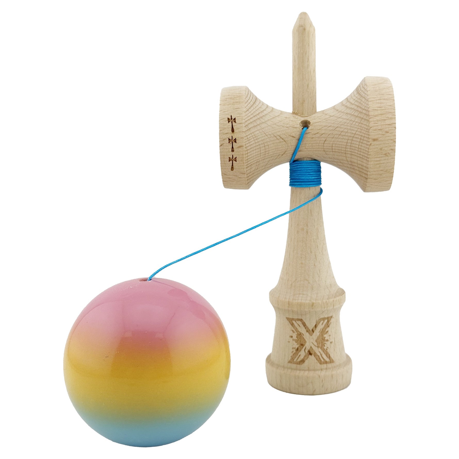 Kendama X Originala, Profesionala, Flippy, Big Cups V2, Super Sticky cu Cupe Mari, din lemn 18 cm, Rulment Metalic cu