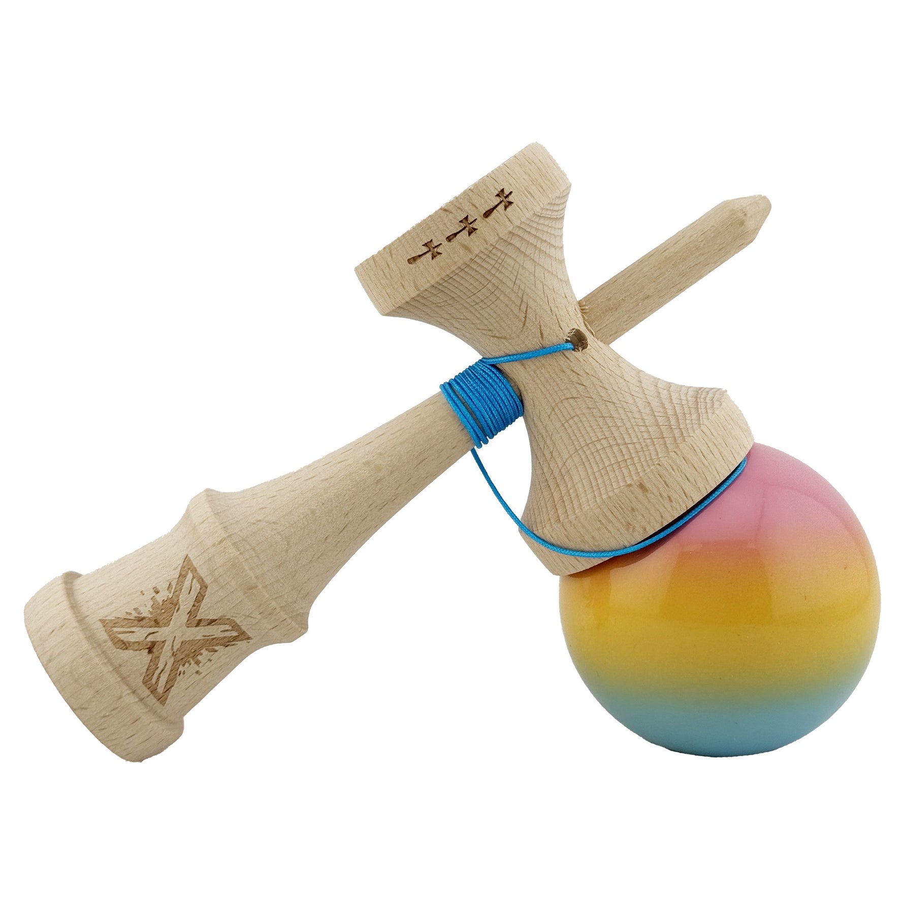Kendama X Originala, Profesionala, Flippy, Big Cups V2, Super Sticky cu Cupe Mari, din lemn 18 cm, Rulment Metalic cu