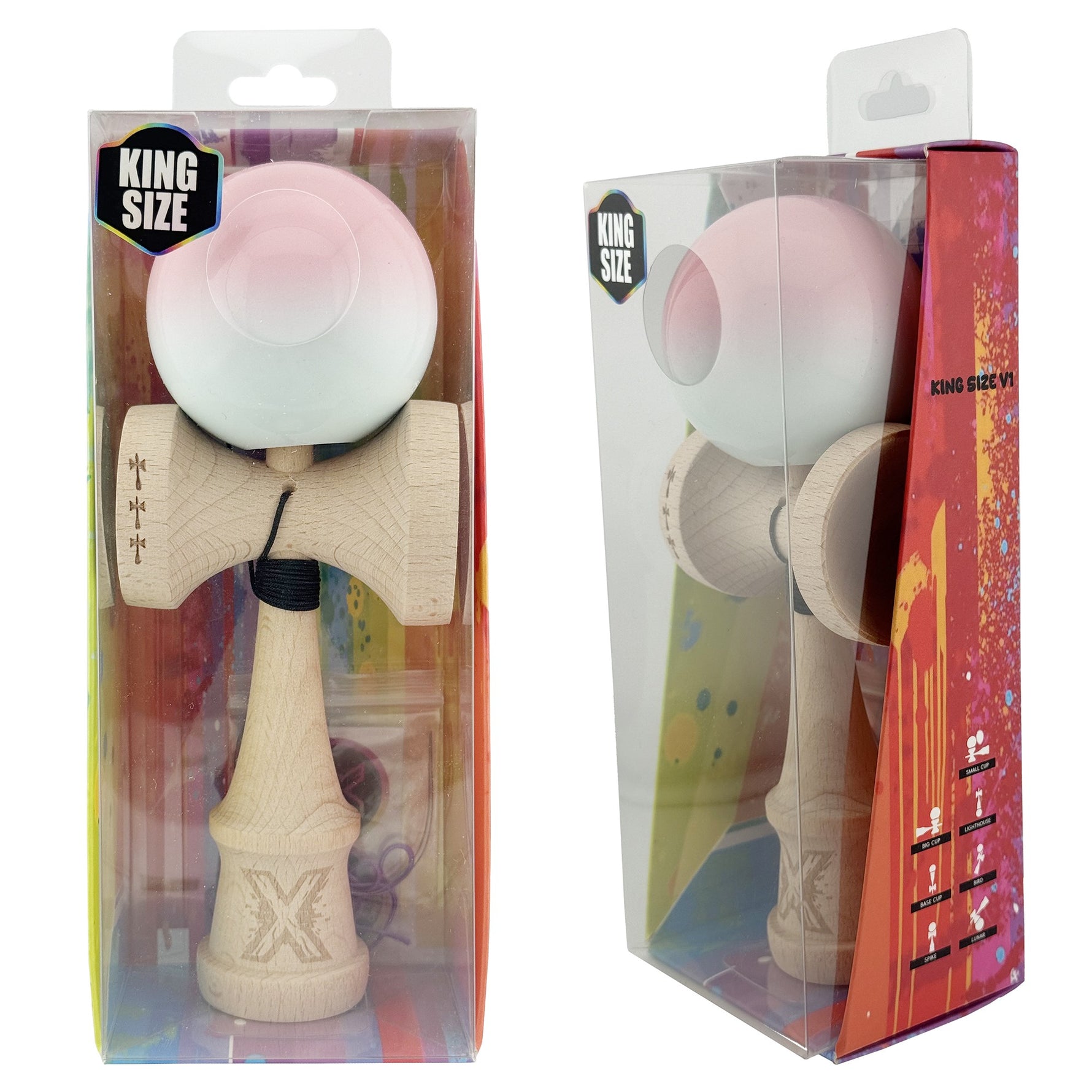 Kendama X Originala, Profesionala, Flippy, Big Cups V2, Super Sticky cu Cupe Mari, din lemn 18 cm, Rulment Metalic cu
