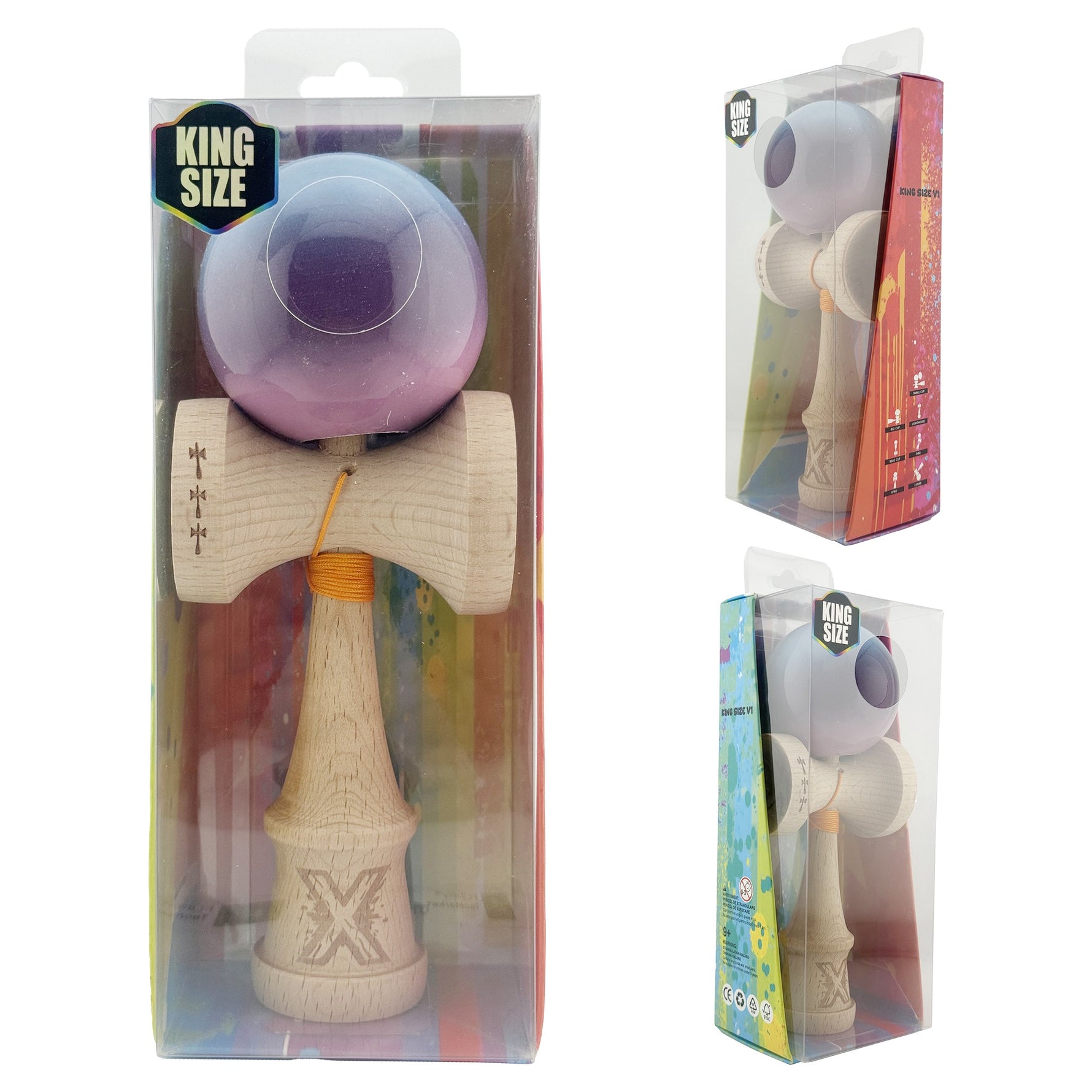 Kendama X Originala, Profesionala, Flippy, Big Cups V2, Super Sticky cu Cupe Mari, din lemn 18 cm, Rulment Metalic cu