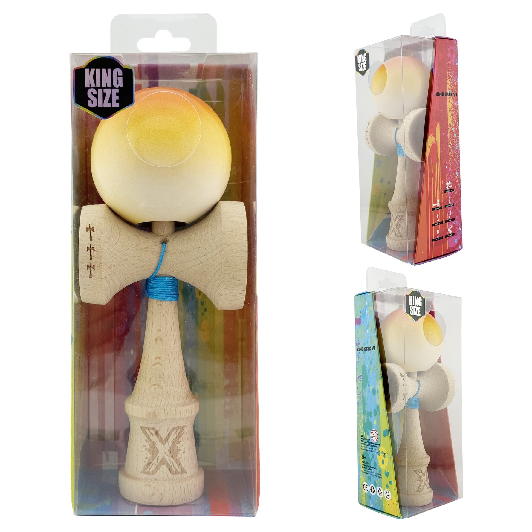Kendama X Originala, Profesionala, Flippy, Big Cups V2, Super Sticky cu Cupe Mari, din lemn 18 cm, Rulment Metalic cu