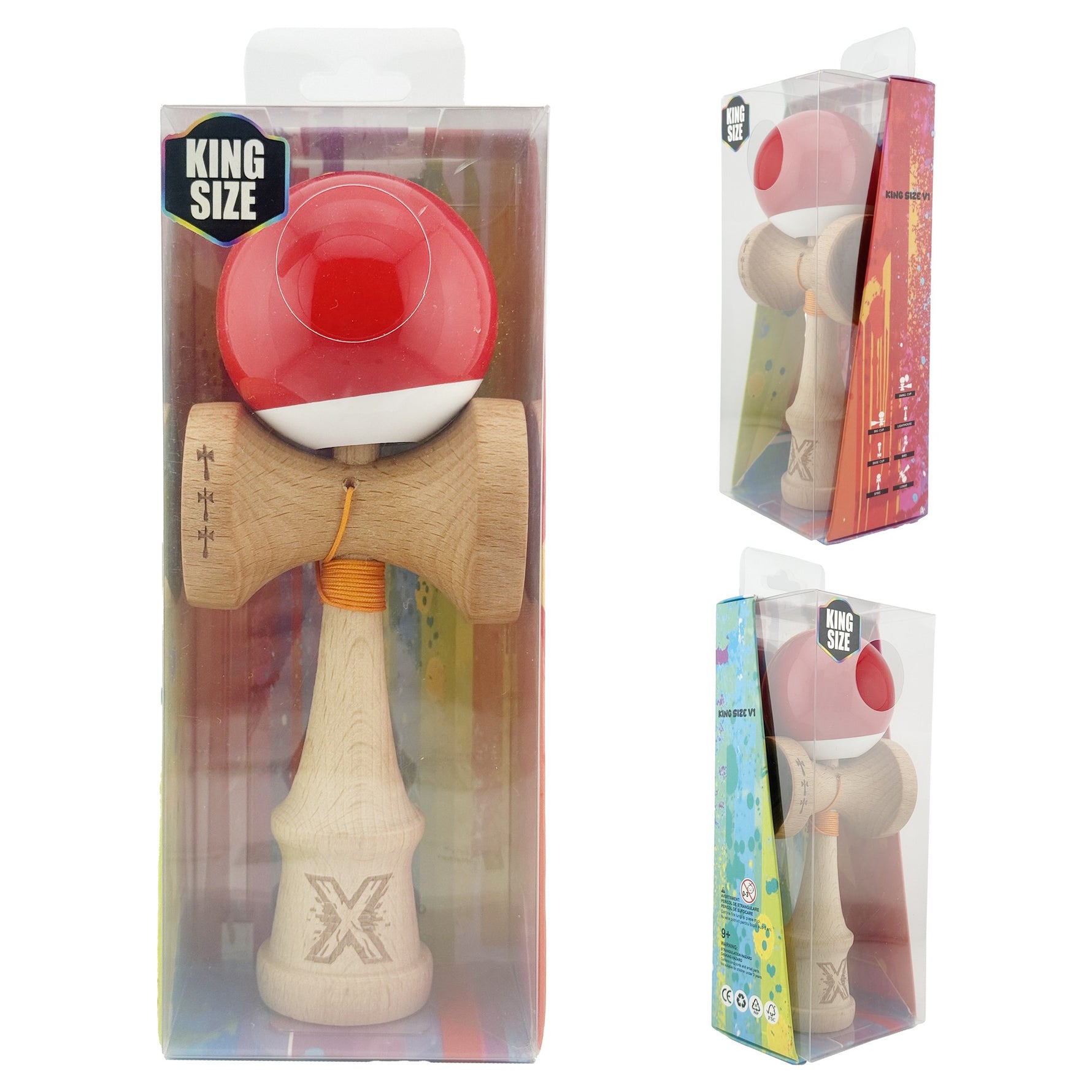 Kendama X Originala, Profesionala, Flippy, Big Cups V2, Super Sticky cu Cupe Mari, din lemn 18 cm, Rulment Metalic cu