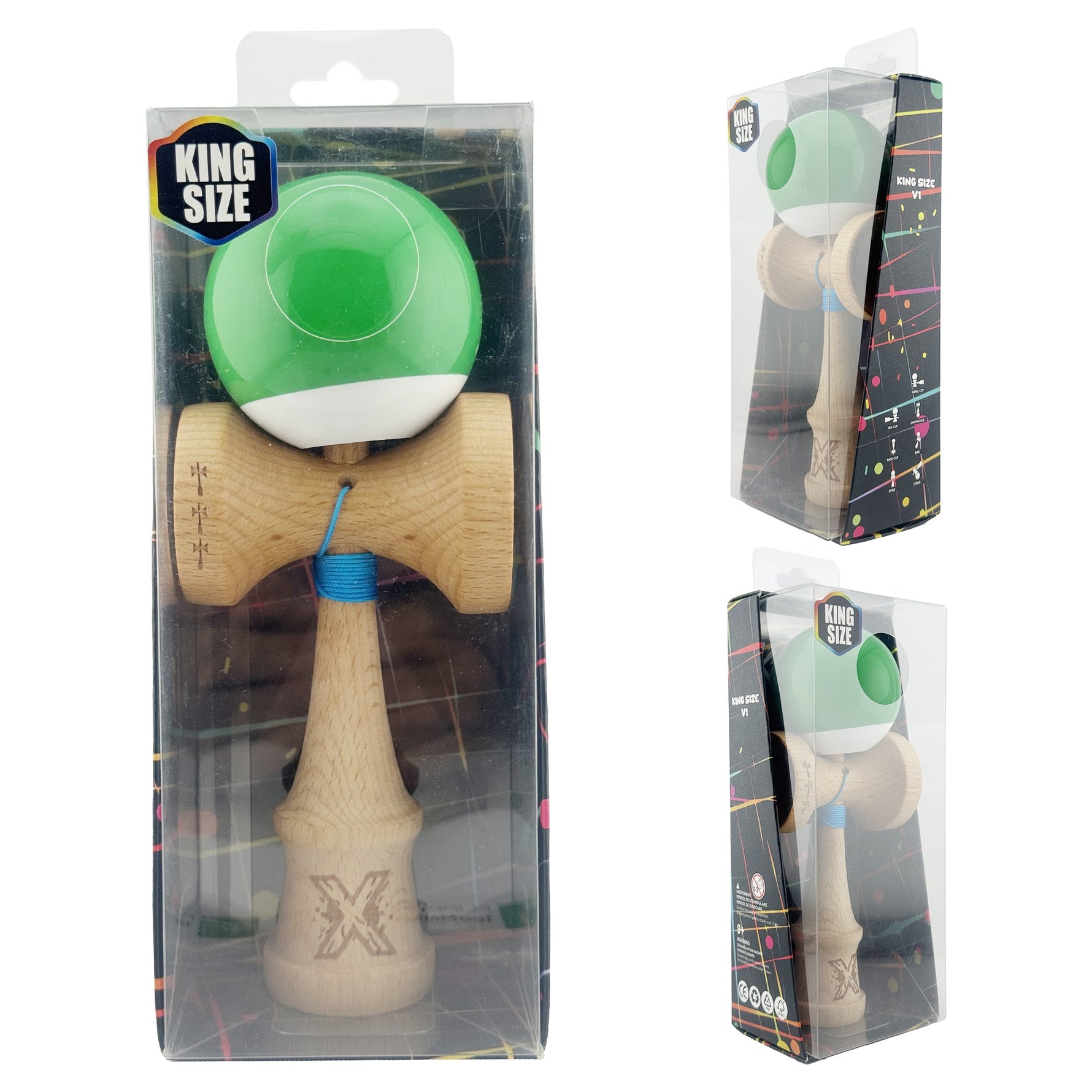 Kendama X Originala, Profesionala, Flippy, Big Cups V2, Super Sticky cu Cupe Mari, din lemn 18 cm, Rulment Metalic cu
