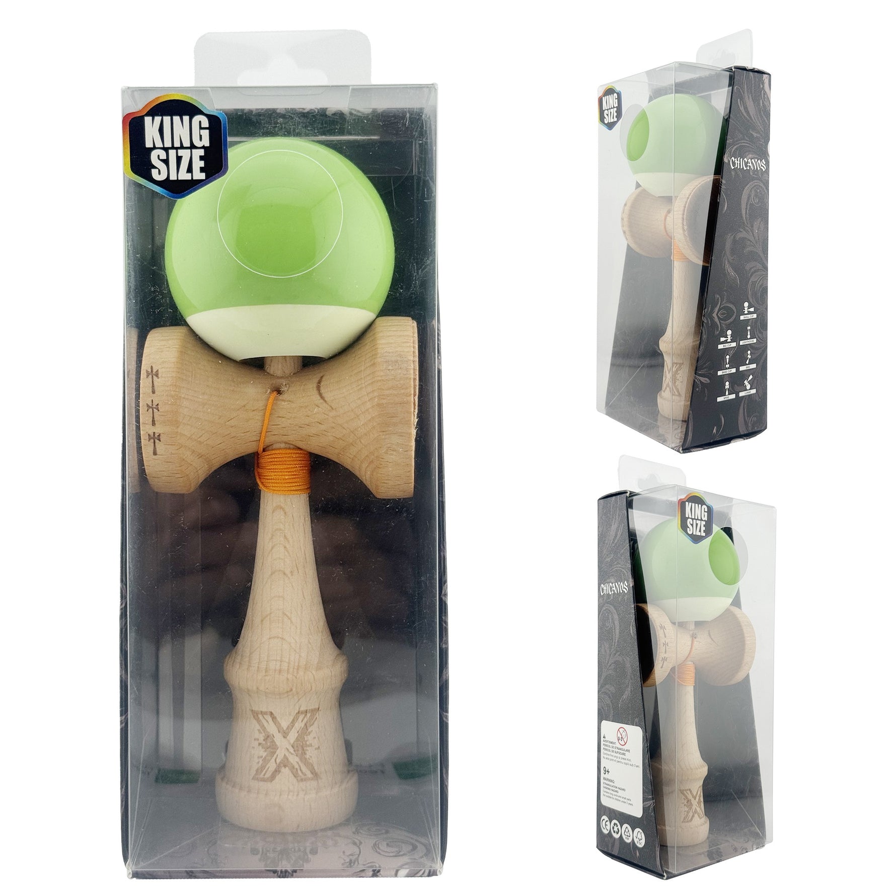 Kendama X Originala, Profesionala, Flippy, Big Cups V2, Super Sticky cu Cupe Mari, din lemn 18 cm, Rulment Metalic cu