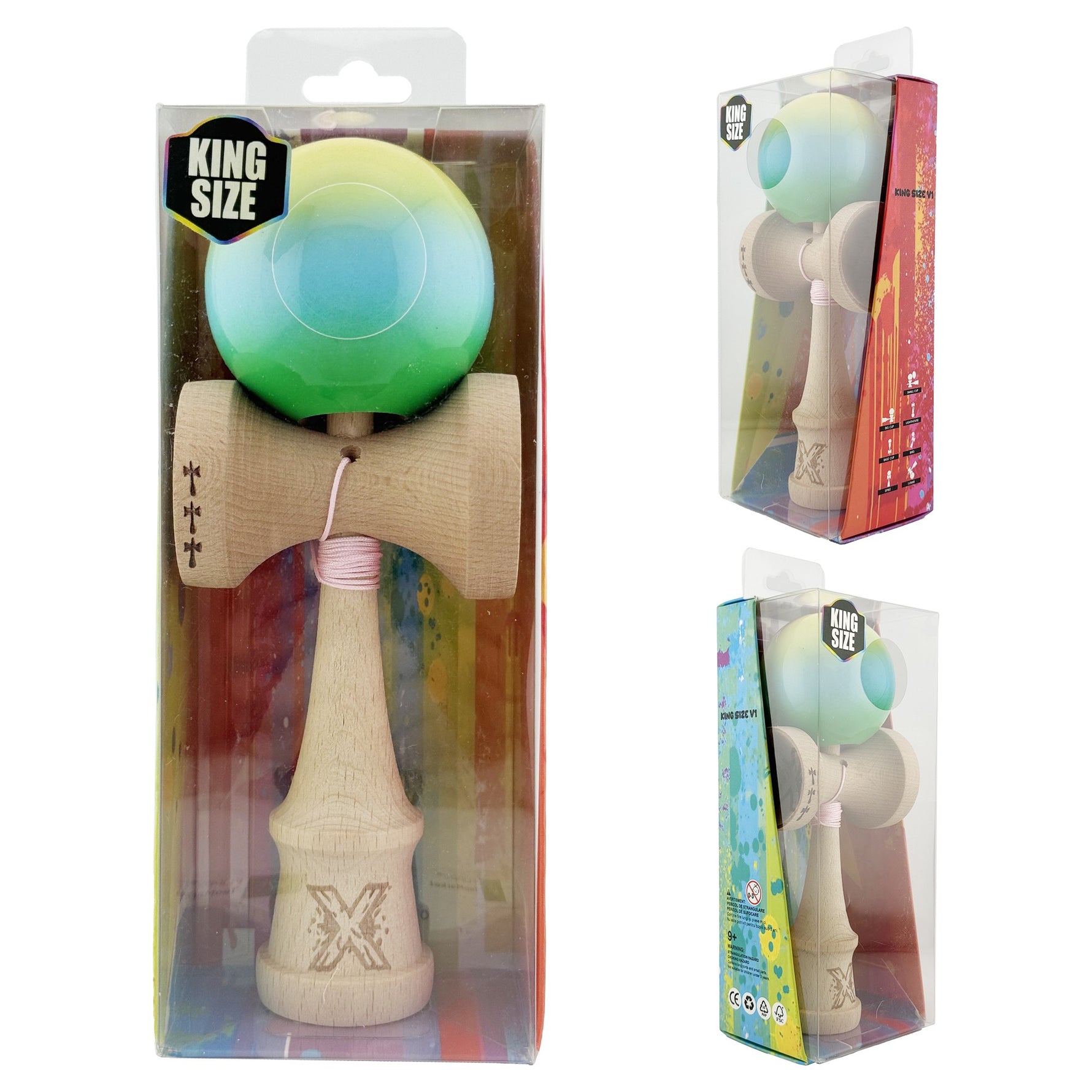 Kendama X Originala, Profesionala, Flippy, Big Cups V2, Super Sticky cu Cupe Mari, din lemn 18 cm, Rulment Metalic cu