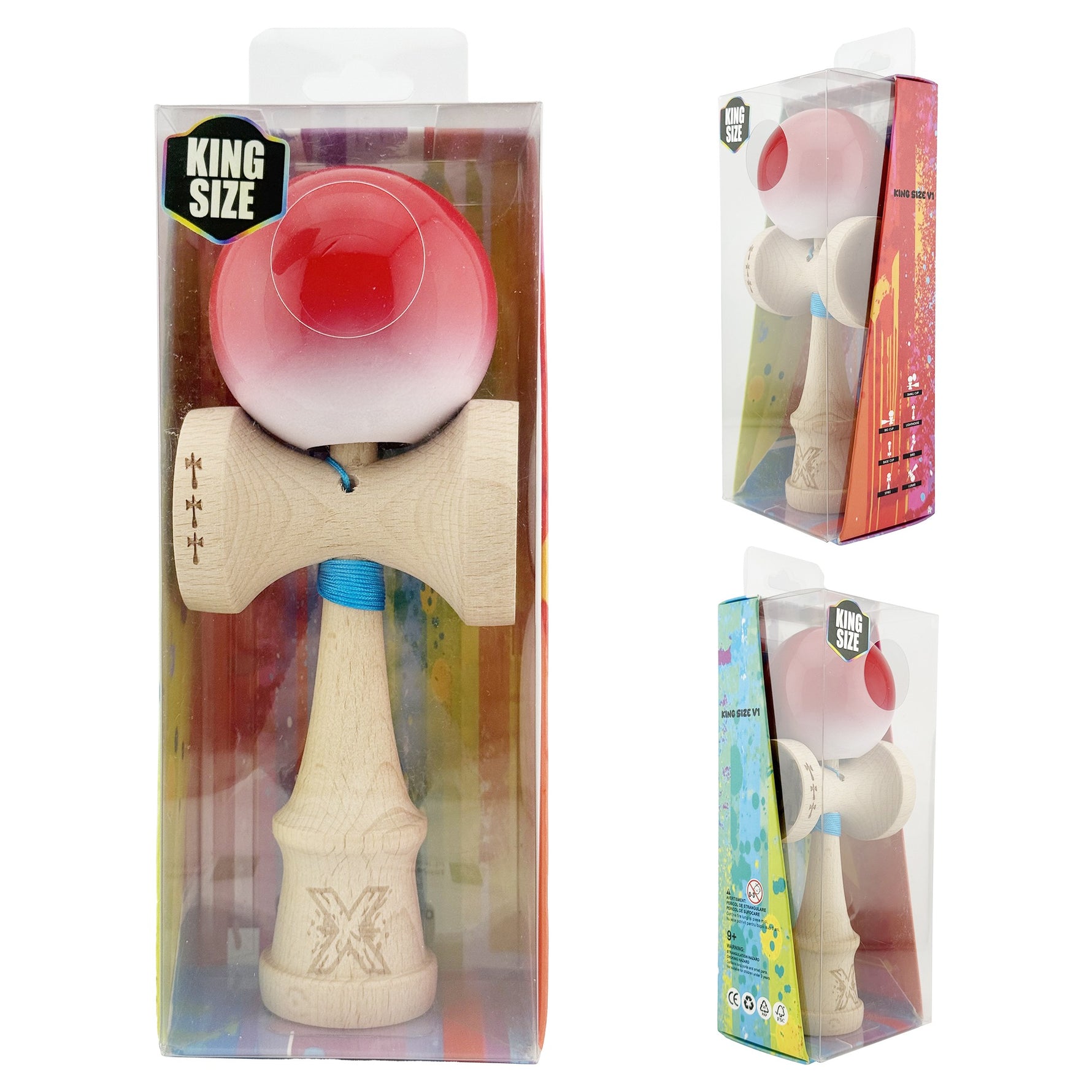Kendama X Originala, Profesionala, Flippy, Big Cups V2, Super Sticky cu Cupe Mari, din lemn 18 cm, Rulment Metalic cu
