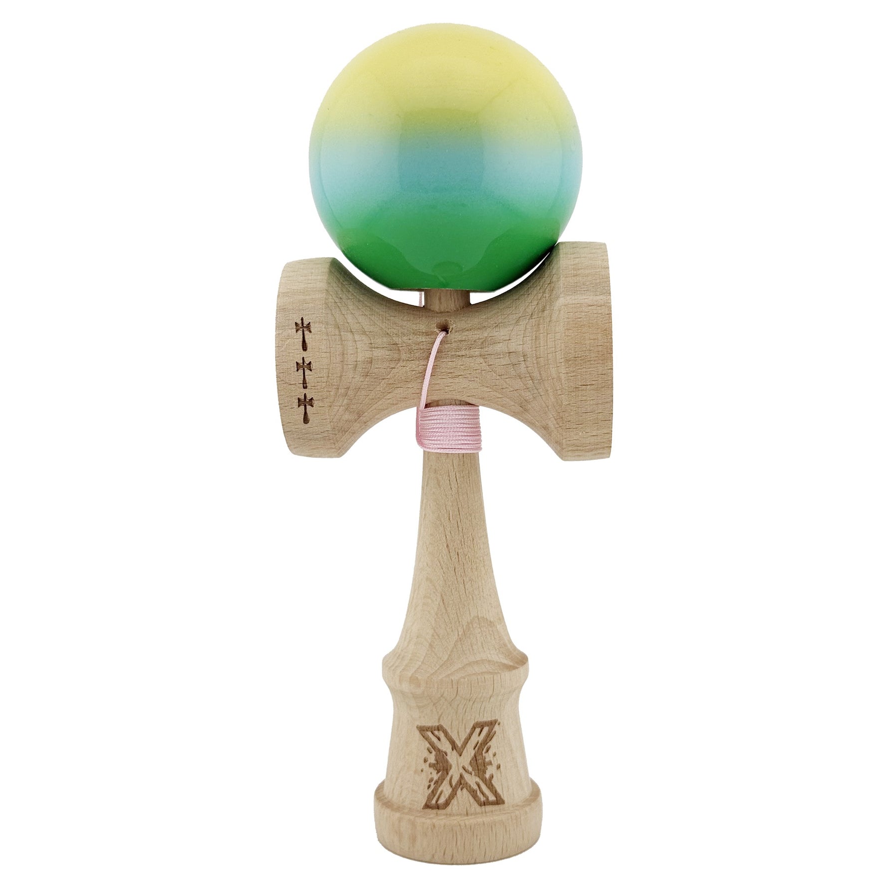 Kendama X Originala, Profesionala, Flippy, Big Cups V2, Super Sticky cu Cupe Mari, din lemn 18 cm, Rulment Metalic cu