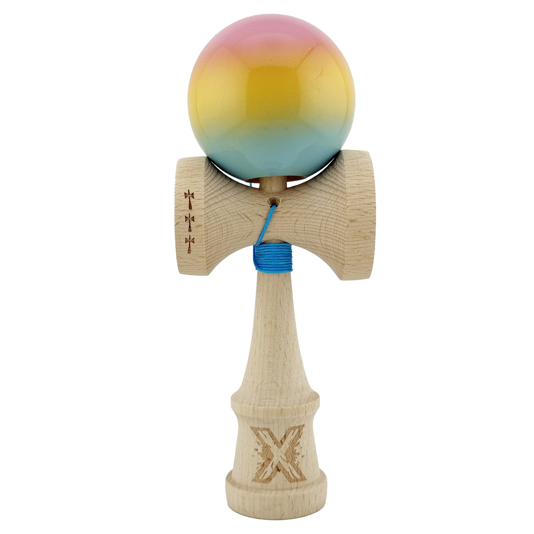 Kendama X Originala, Profesionala, Flippy, Big Cups V2, Super Sticky cu Cupe Mari, din lemn 18 cm, Rulment Metalic cu