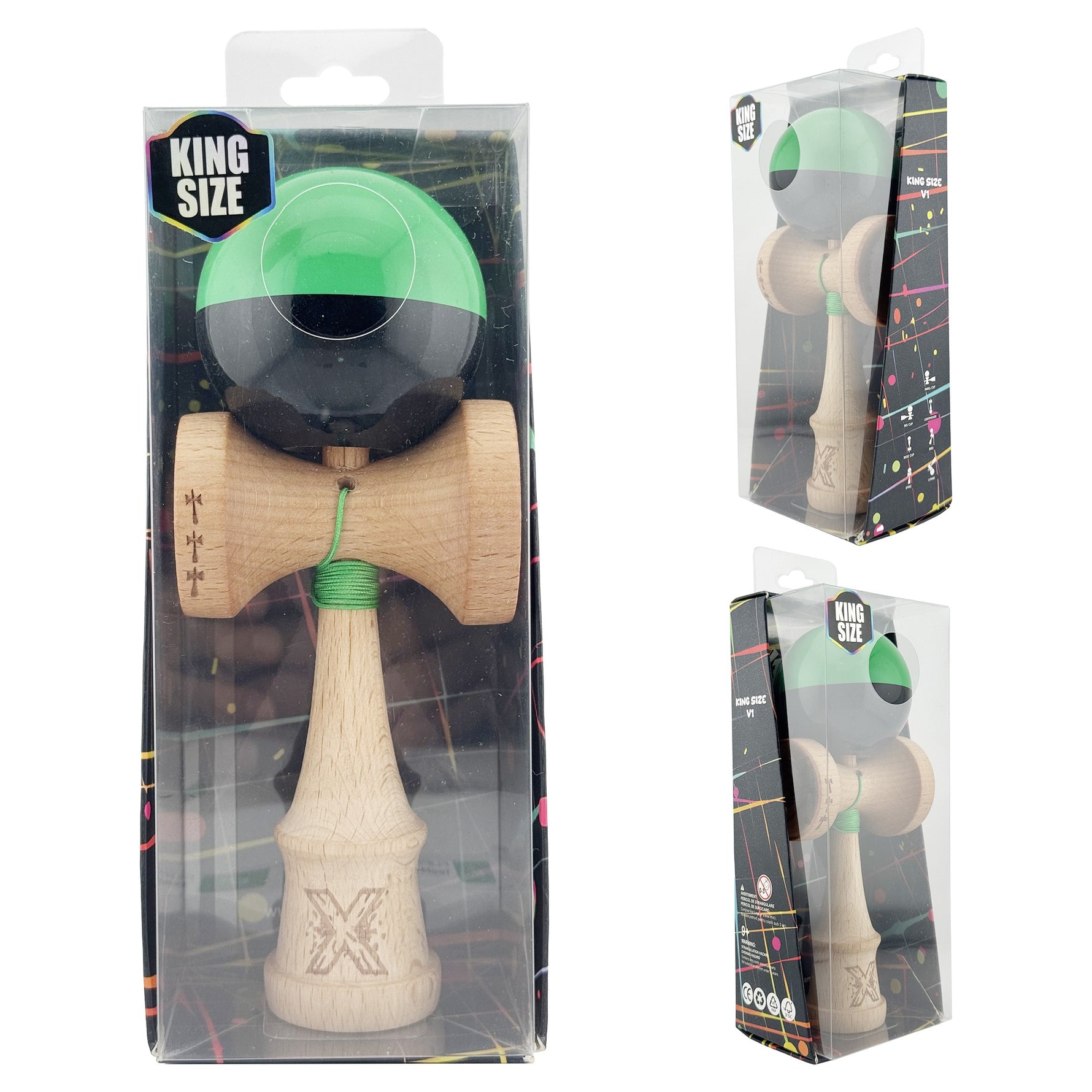 Kendama X Originala, Profesionala, Flippy, Big Cups V2, Super Sticky cu Cupe Mari, Rulment Metalic, din lemn 18 cm, Ata