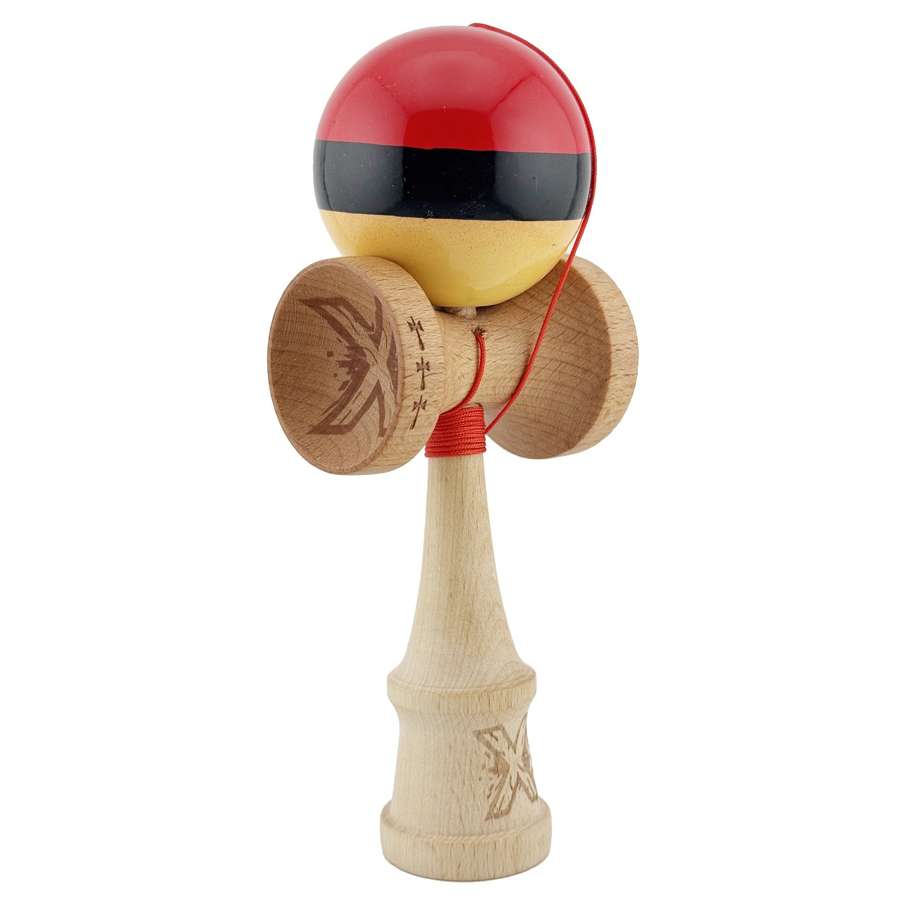 Kendama X Originala, Profesionala, Flippy, Big Cups V2, Super Sticky cu Cupe Mari, Rulment Metalic, din lemn 18 cm, Ata
