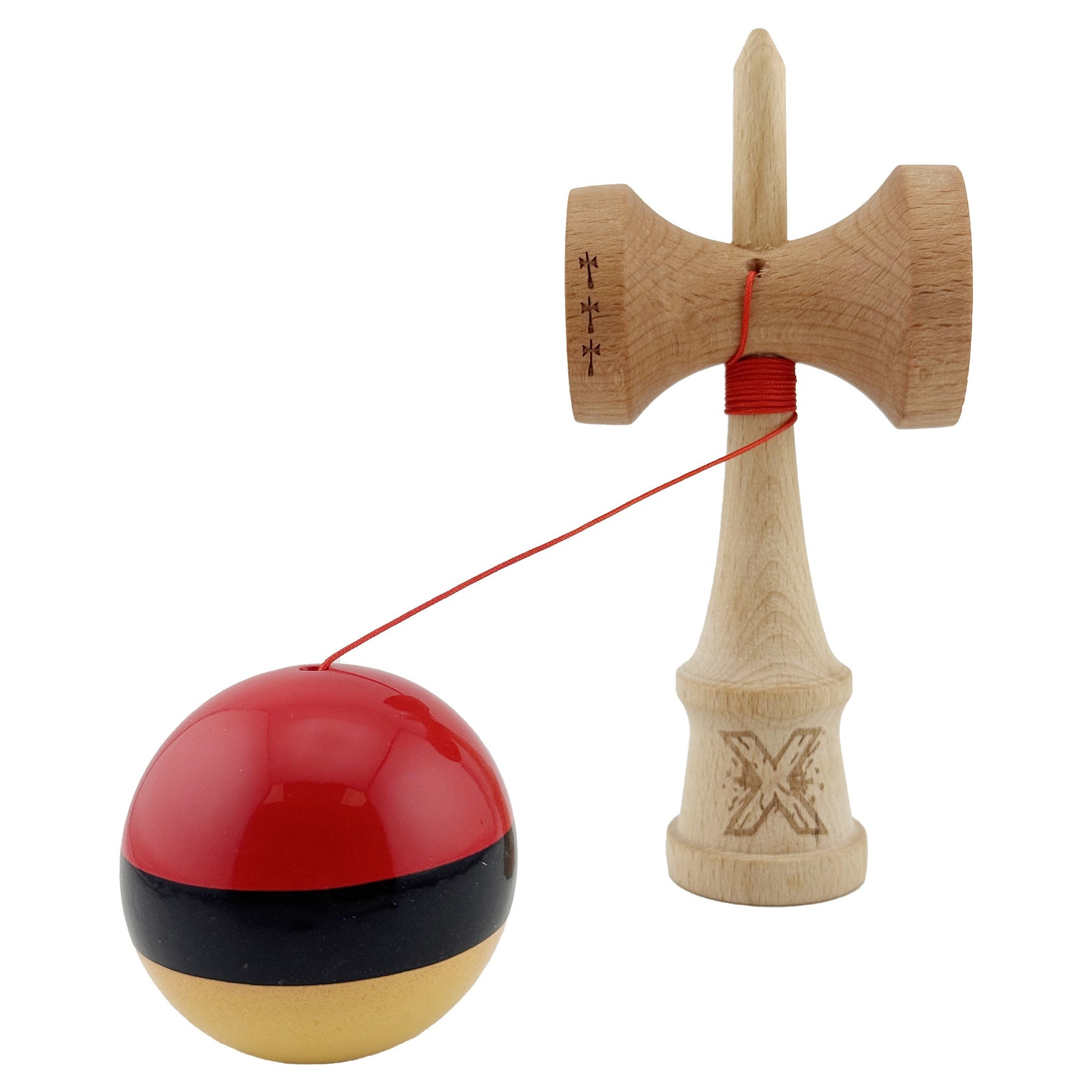Kendama X Originala, Profesionala, Flippy, Big Cups V2, Super Sticky cu Cupe Mari, Rulment Metalic, din lemn 18 cm, Ata