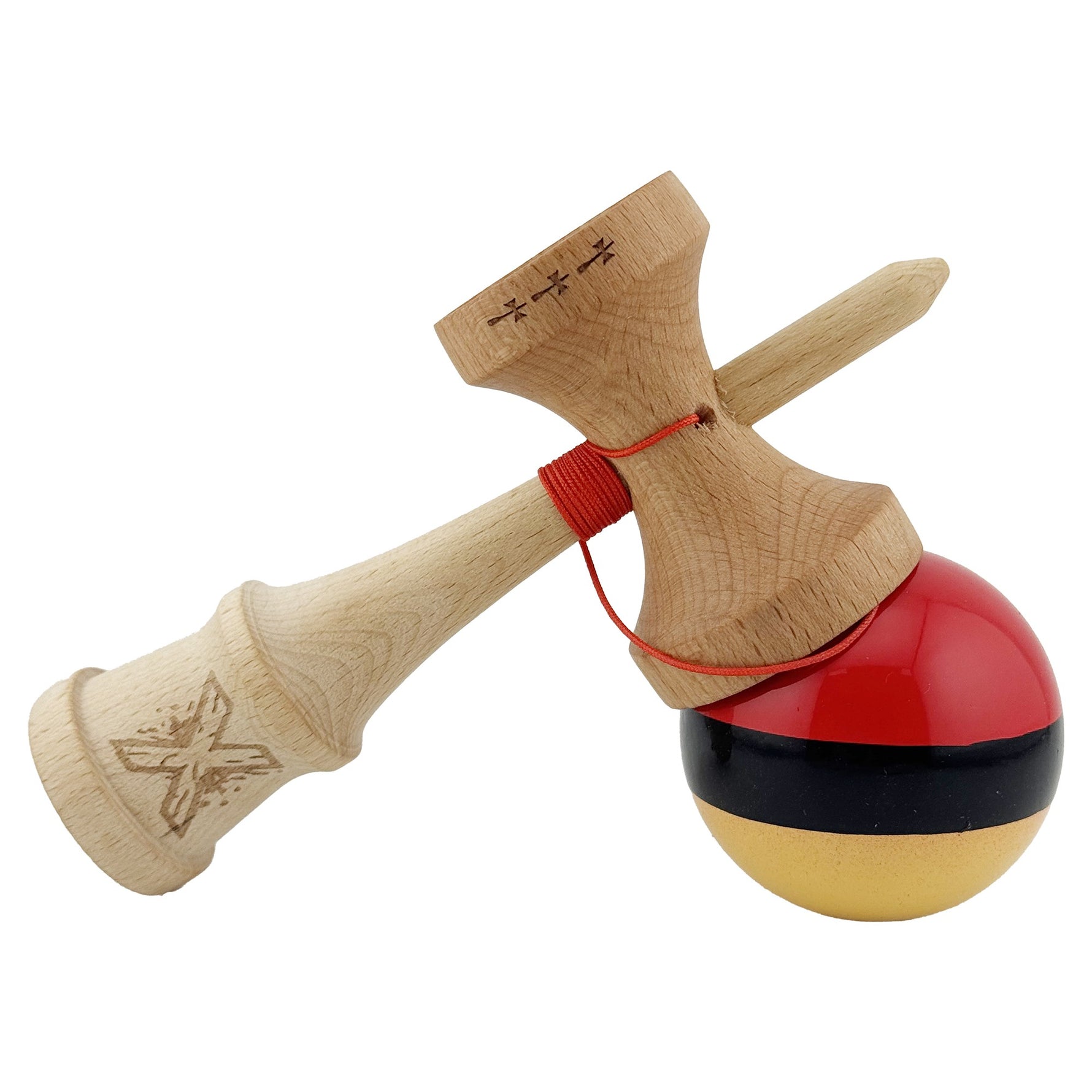Kendama X Originala, Profesionala, Flippy, Big Cups V2, Super Sticky cu Cupe Mari, Rulment Metalic, din lemn 18 cm, Ata