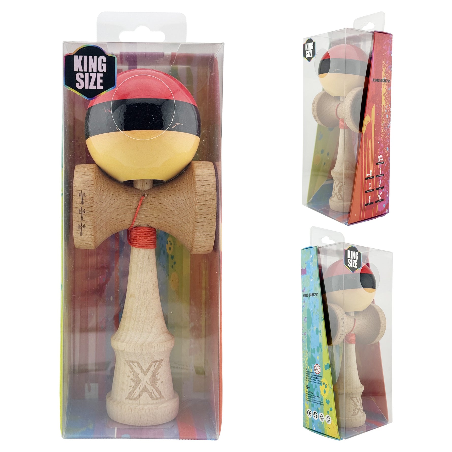 Kendama X Originala, Profesionala, Flippy, Big Cups V2, Super Sticky cu Cupe Mari, Rulment Metalic, din lemn 18 cm, Ata