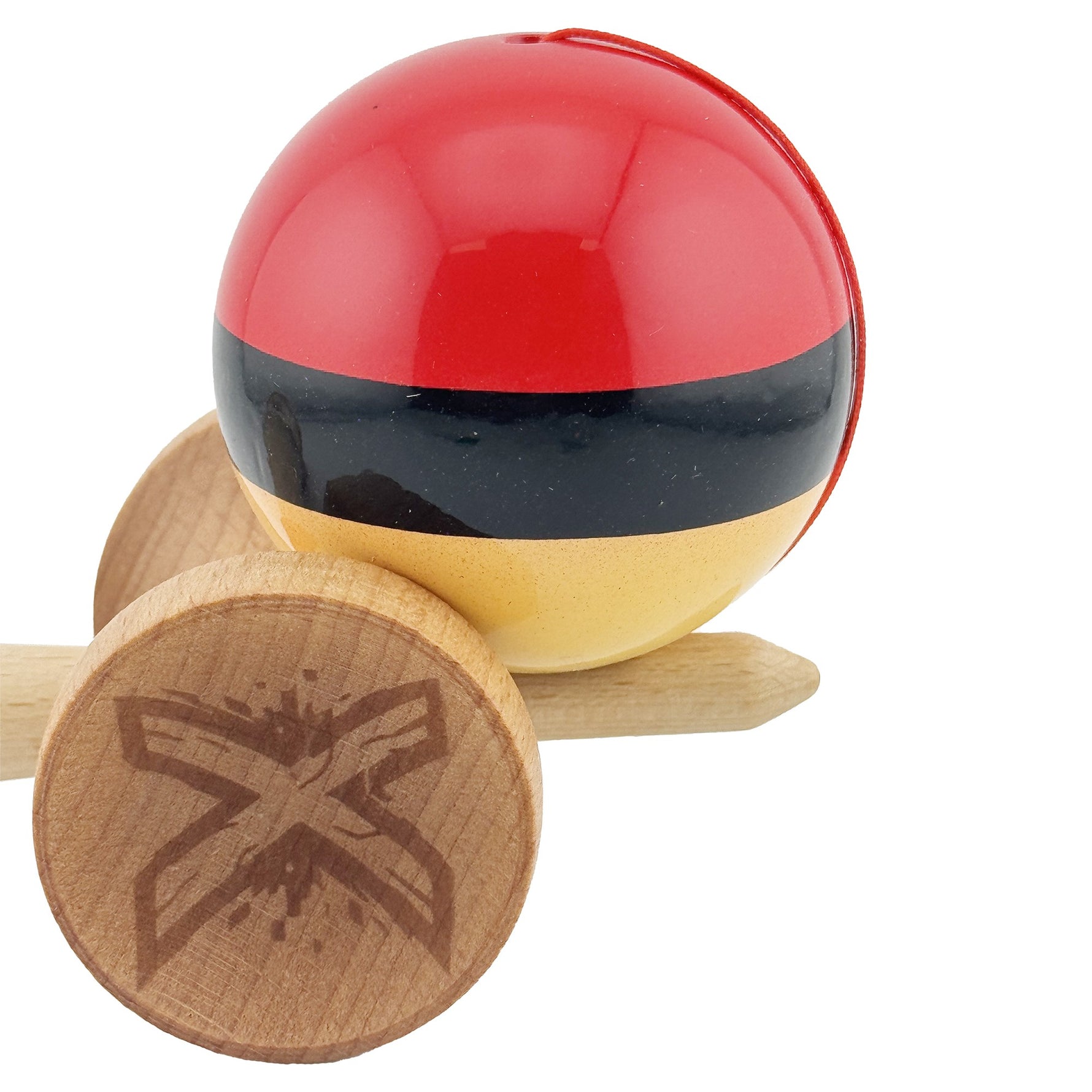 Kendama X Originala, Profesionala, Flippy, Big Cups V2, Super Sticky cu Cupe Mari, Rulment Metalic, din lemn 18 cm, Ata