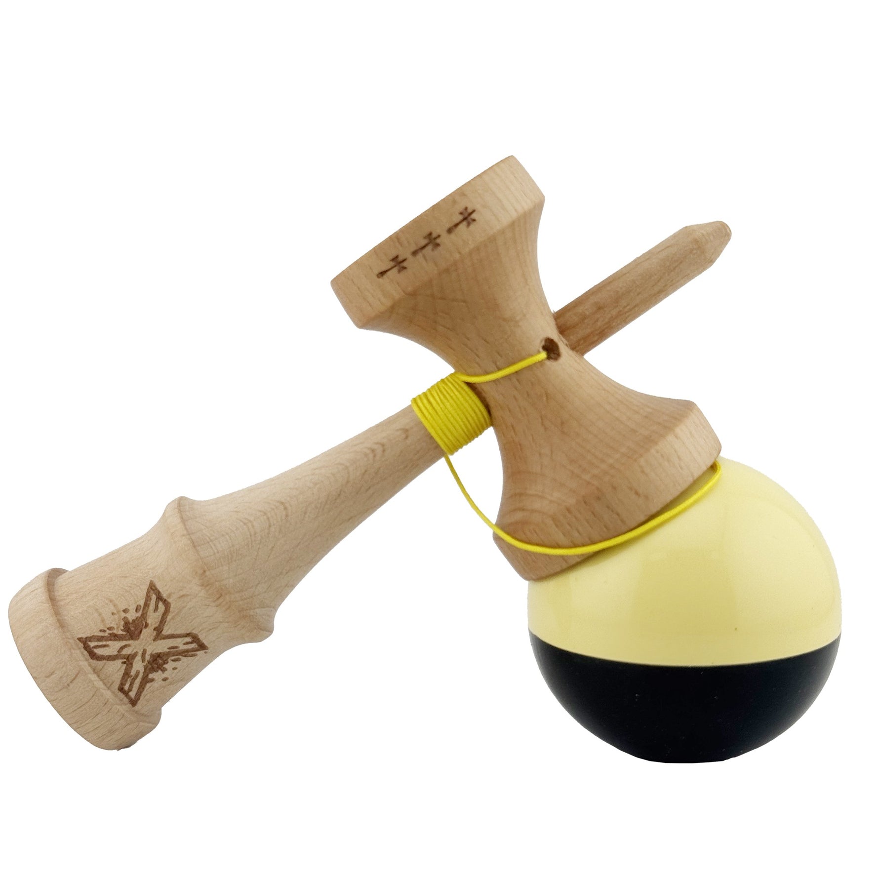 Kendama X Originala, Profesionala, Flippy, Big Cups V2, Super Sticky cu Cupe Mari, Rulment Metalic, din lemn 18 cm, Ata