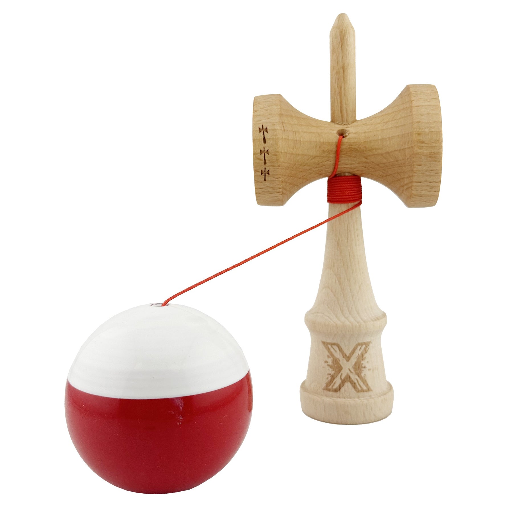 Kendama X Originala, Profesionala, Flippy, Big Cups V2, Super Sticky cu Cupe Mari, Rulment Metalic, din lemn 18 cm, Ata