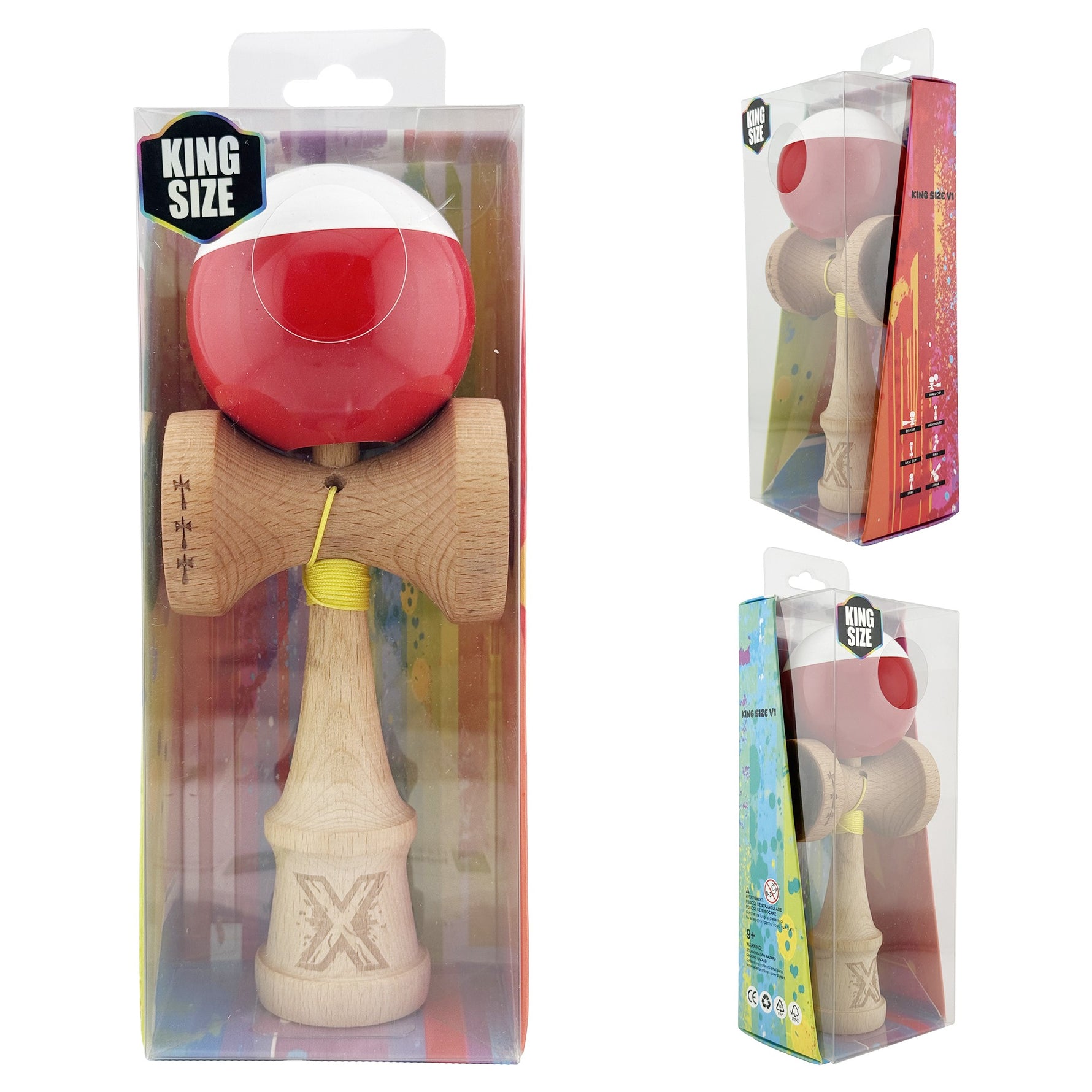 Kendama X Originala, Profesionala, Flippy, Big Cups V2, Super Sticky cu Cupe Mari, Rulment Metalic, din lemn 18 cm, Ata