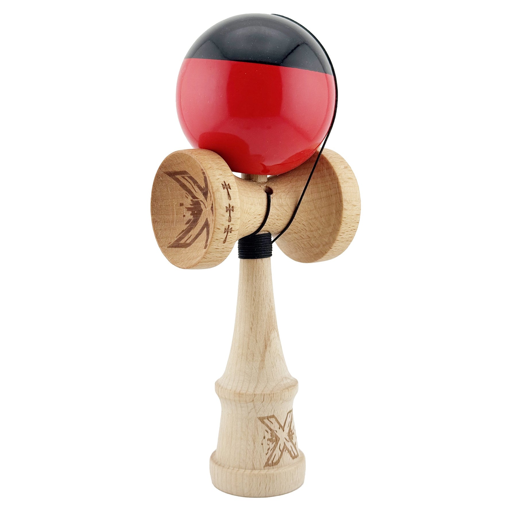 Kendama X Originala, Profesionala, Flippy, Big Cups V2, Super Sticky cu Cupe Mari, Rulment Metalic, din lemn 18 cm, Ata