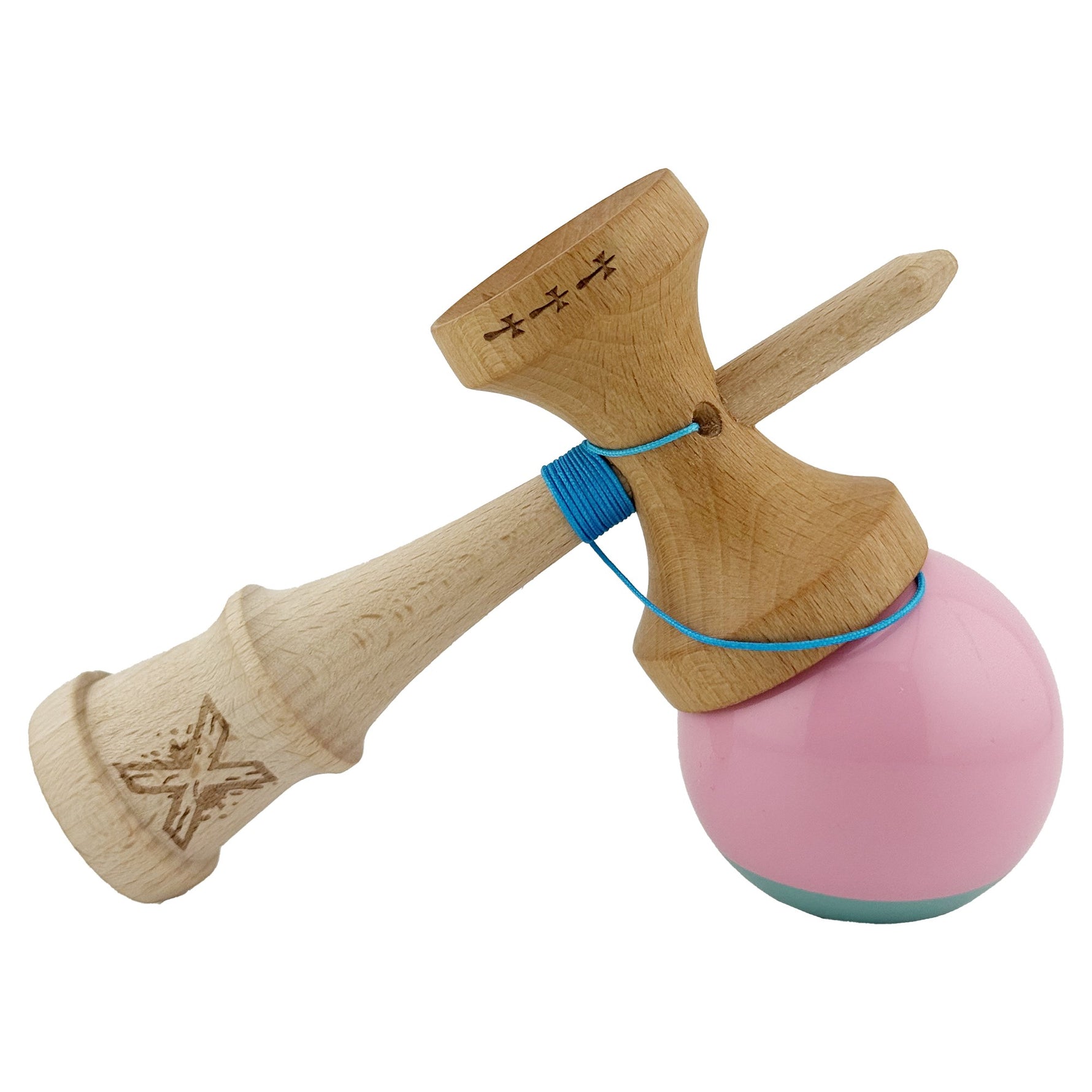 Kendama X Originala, Profesionala, Flippy, Big Cups V2, Super Sticky cu Cupe Mari, Rulment Metalic, din lemn 18 cm, Ata