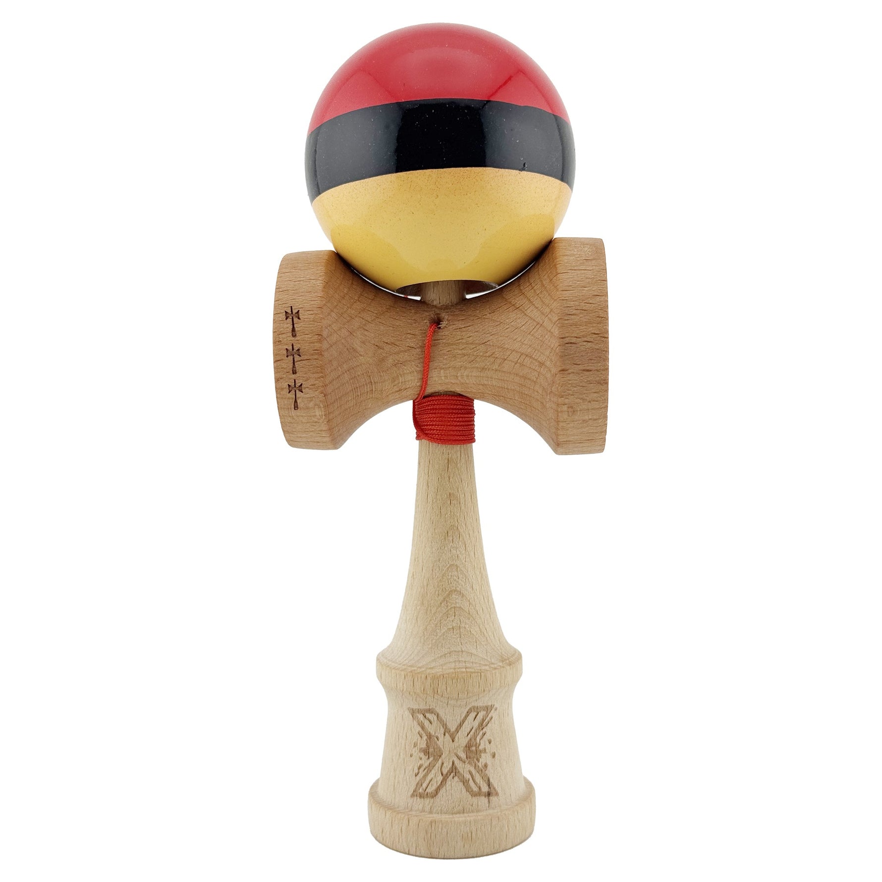 Kendama X Originala, Profesionala, Flippy, Big Cups V2, Super Sticky cu Cupe Mari, Rulment Metalic, din lemn 18 cm, Ata