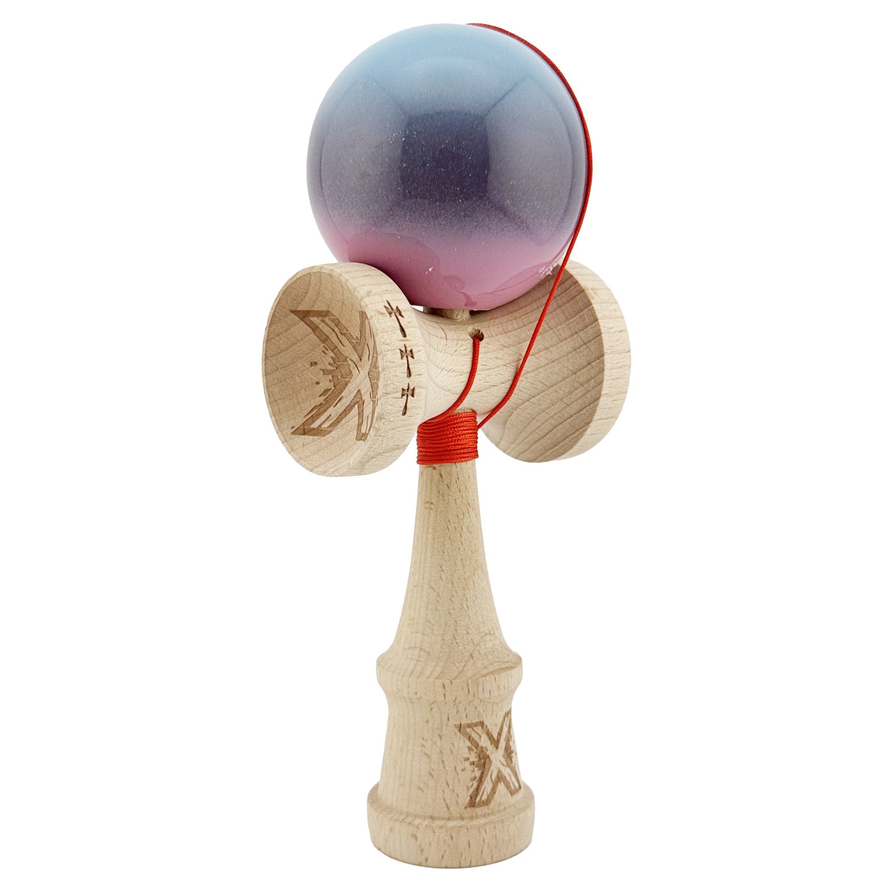 Kendama X Originala, Profesionala, Flippy, Big Cups V2, Super Sticky Cupe Mari, Rulment Metalic cu Ata 55 cm, Albastru