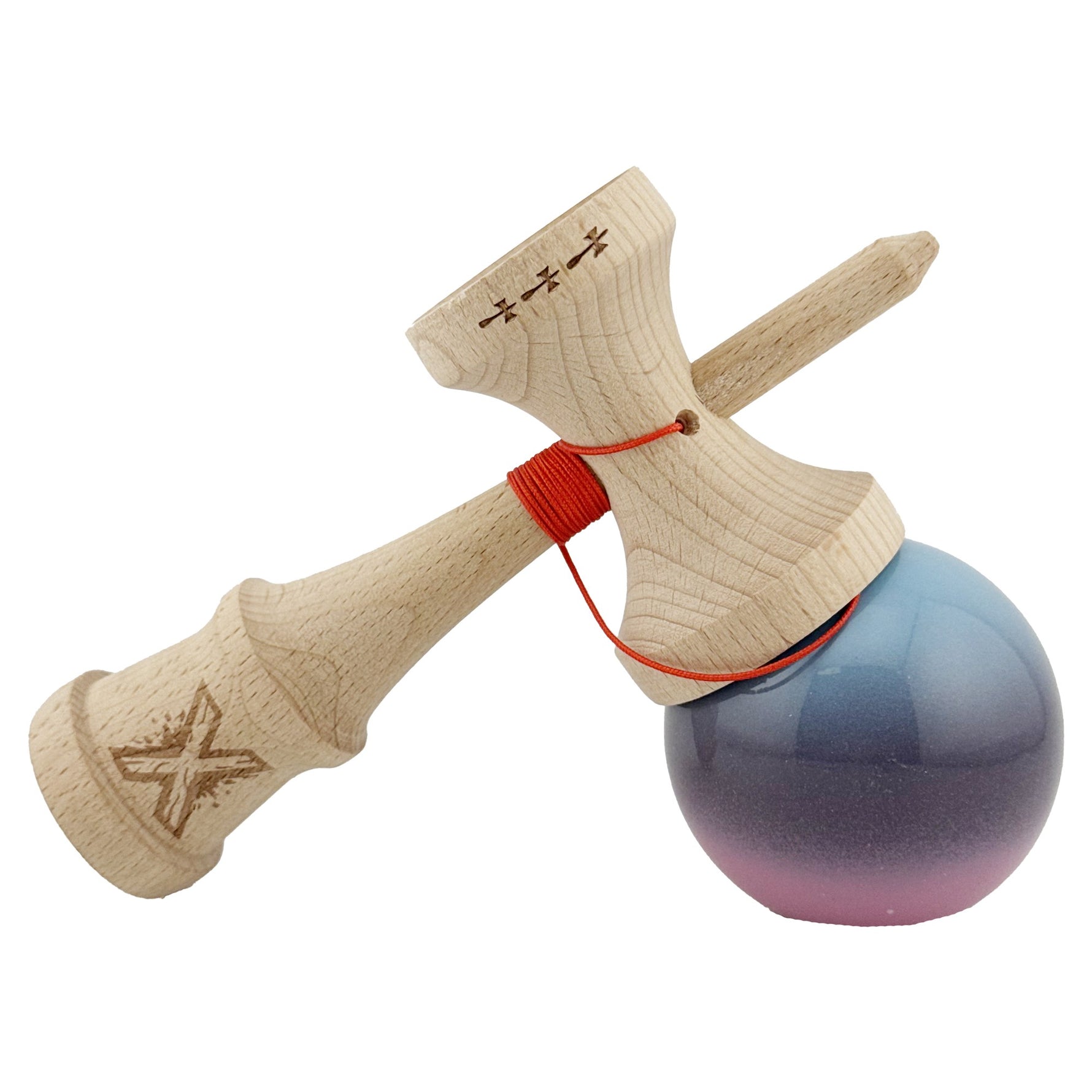 Kendama X Originala, Profesionala, Flippy, Big Cups V2, Super Sticky Cupe Mari, Rulment Metalic cu Ata 55 cm, Albastru