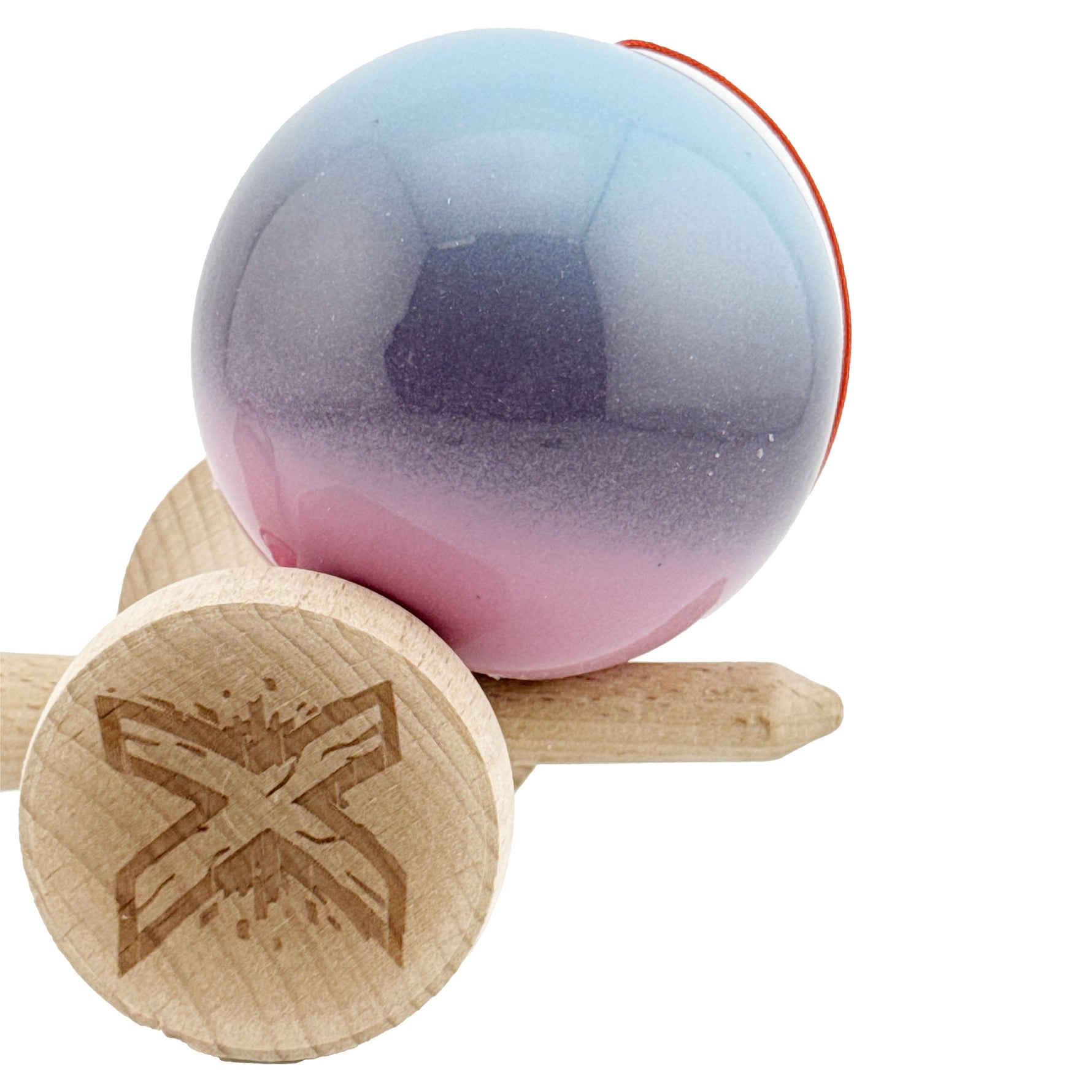 Kendama X Originala, Profesionala, Flippy, Big Cups V2, Super Sticky Cupe Mari, Rulment Metalic cu Ata 55 cm, Albastru