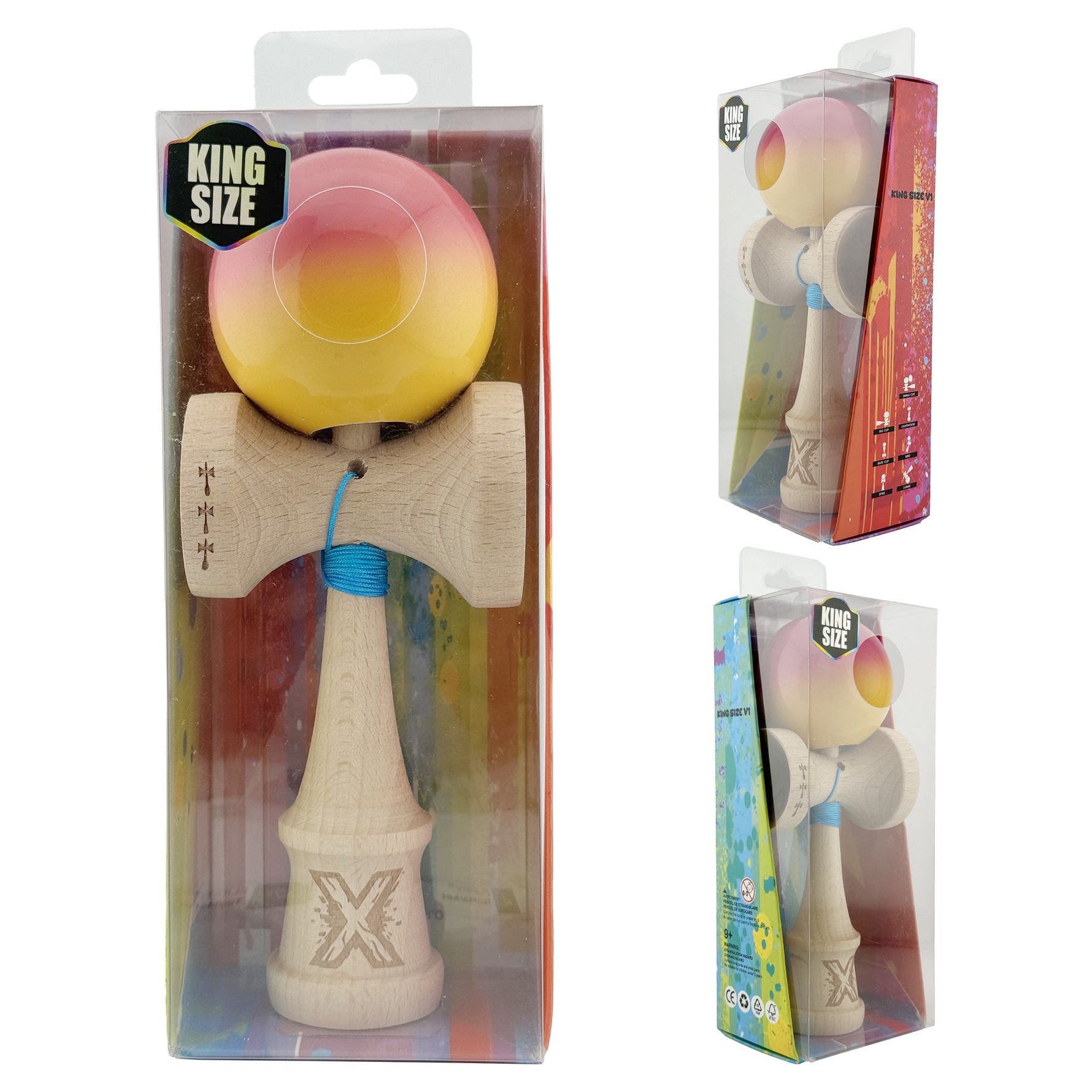 Kendama X Originala, Profesionala, Flippy, Big Cups V2, Super Sticky Cupe Mari, Rulment Metalic cu Ata 55 cm,