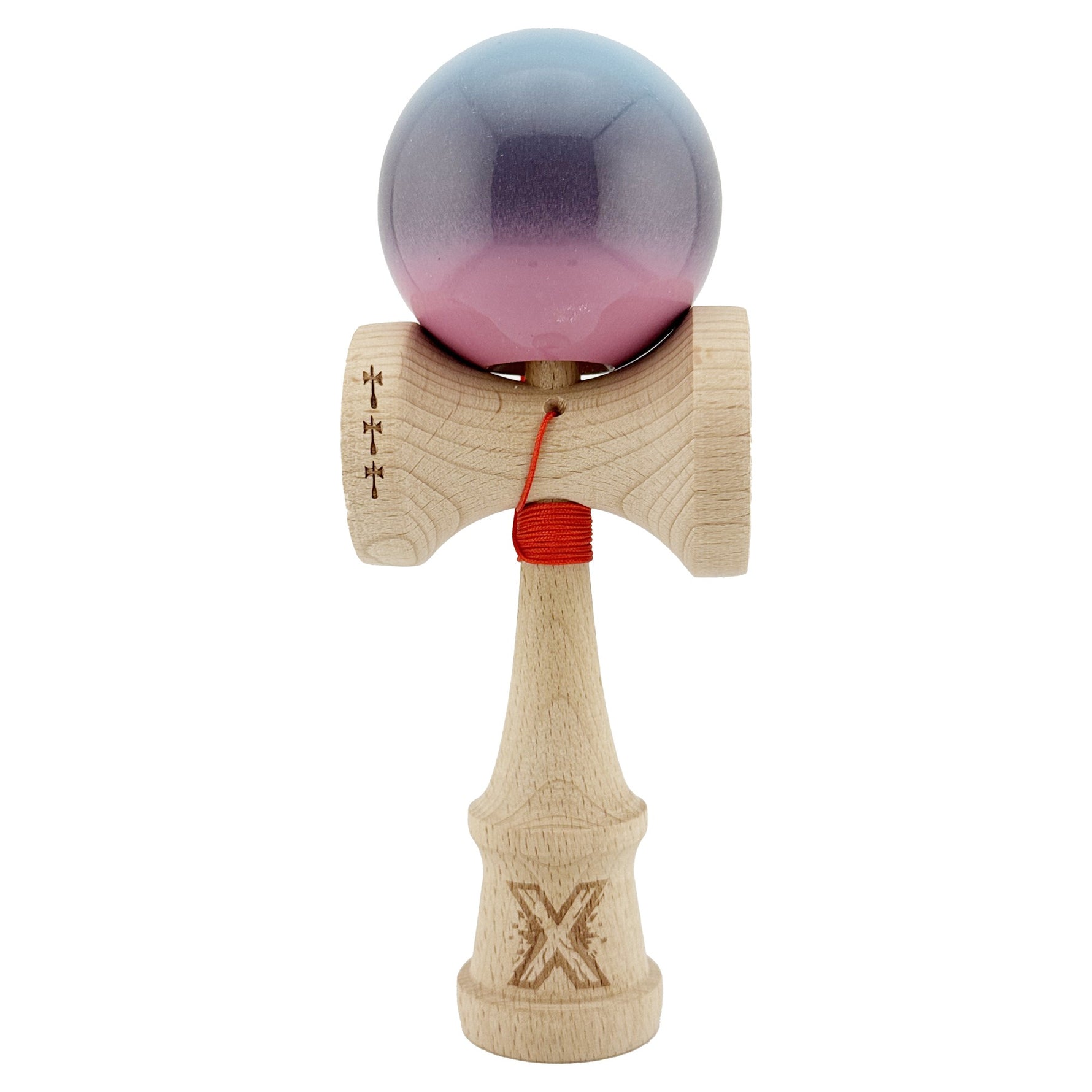 Kendama X Originala, Profesionala, Flippy, Big Cups V2, Super Sticky Cupe Mari, Rulment Metalic cu Ata 55 cm, Albastru