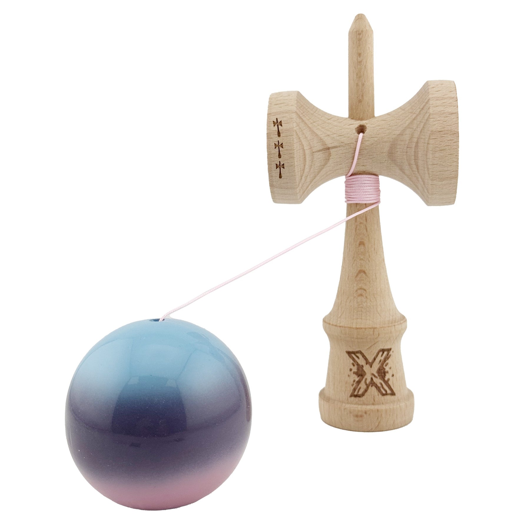 Kendama X Originala, Profesionala, Flippy, Big Cups V2, Super Sticky cu Cupe Mari, din lemn 18 cm, Rulment Metalic cu