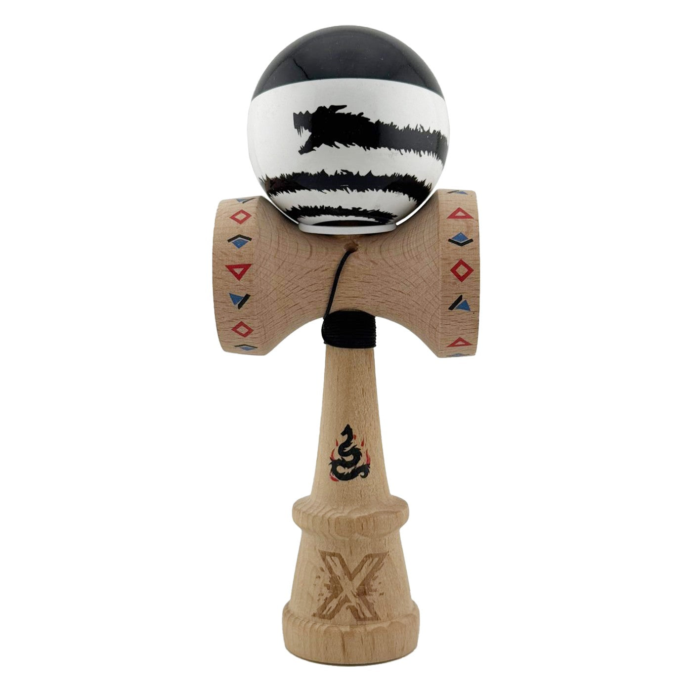 Kendama X Originala, Profesionala, Flippy, BLACK DRAGON, Super Sticky cu Cupe Mari KING SIZE V3, Gaura in Baza, Rulment