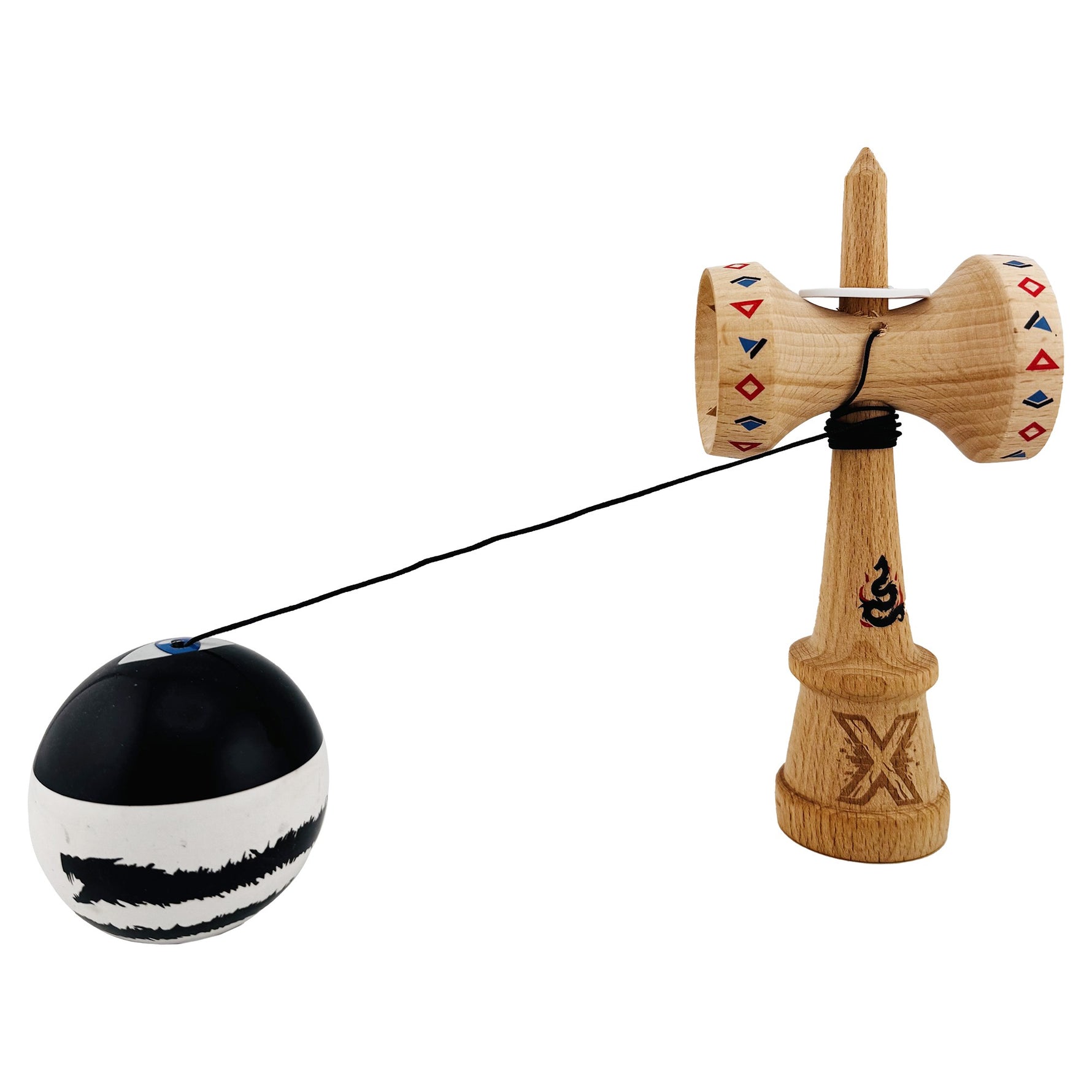 Kendama X Originala, Profesionala, Flippy, BLACK DRAGON, Super Sticky cu Cupe Mari KING SIZE V3, Gaura in Baza, Rulment