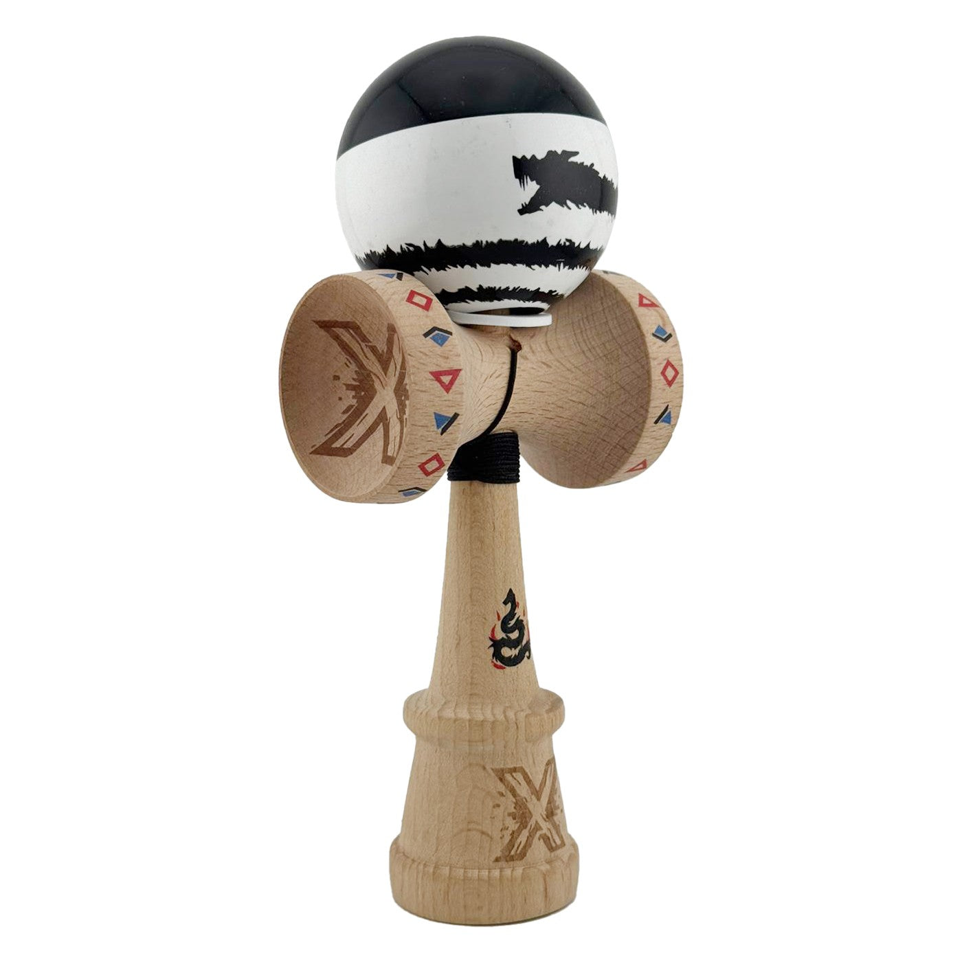 Kendama X Originala, Profesionala, Flippy, BLACK DRAGON, Super Sticky cu Cupe Mari KING SIZE V3, Gaura in Baza, Rulment