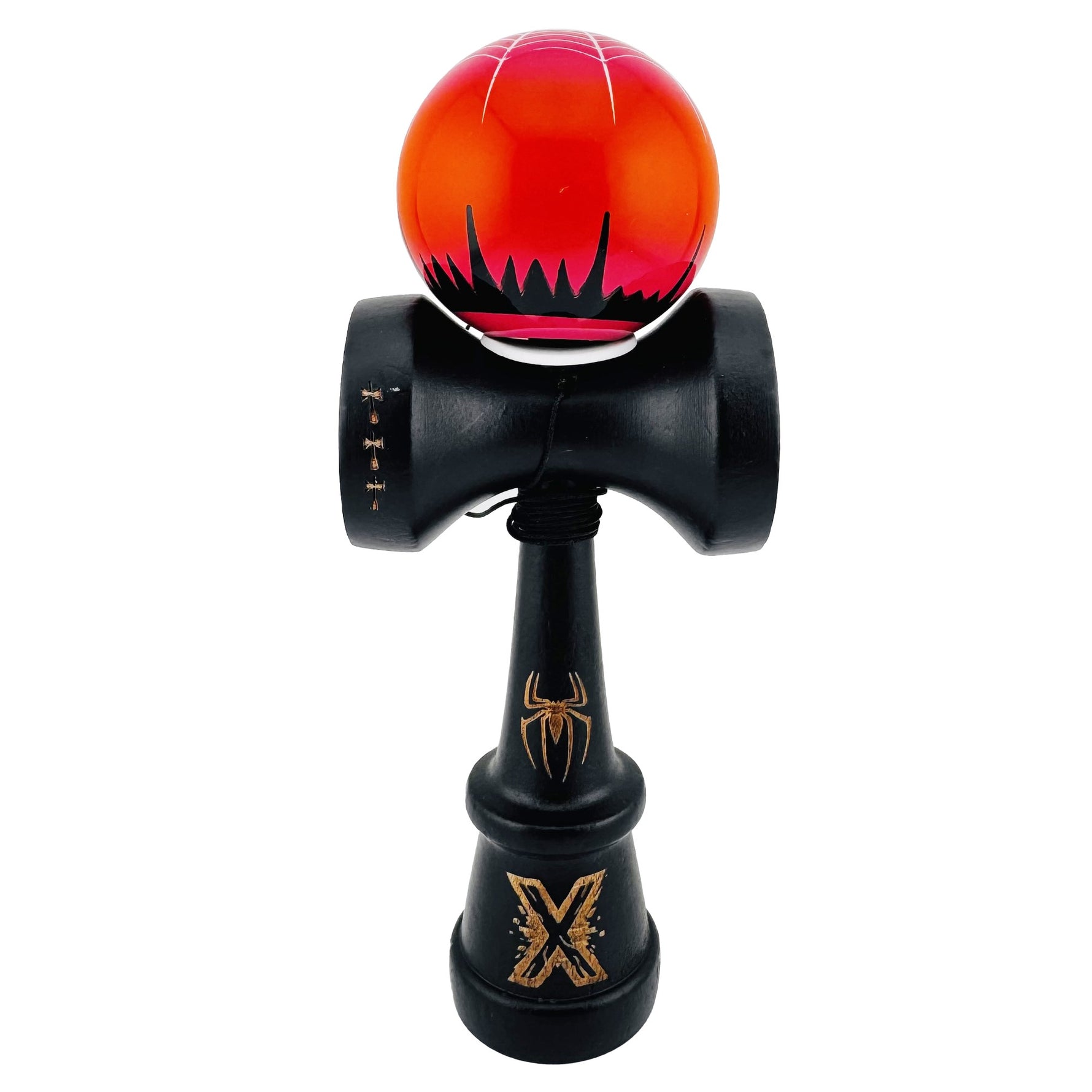Kendama X Originala, Profesionala, Flippy, BLACK Spider King, Super Sticky cu Cupe Mari KING SIZE V3, Gaura in Baza,