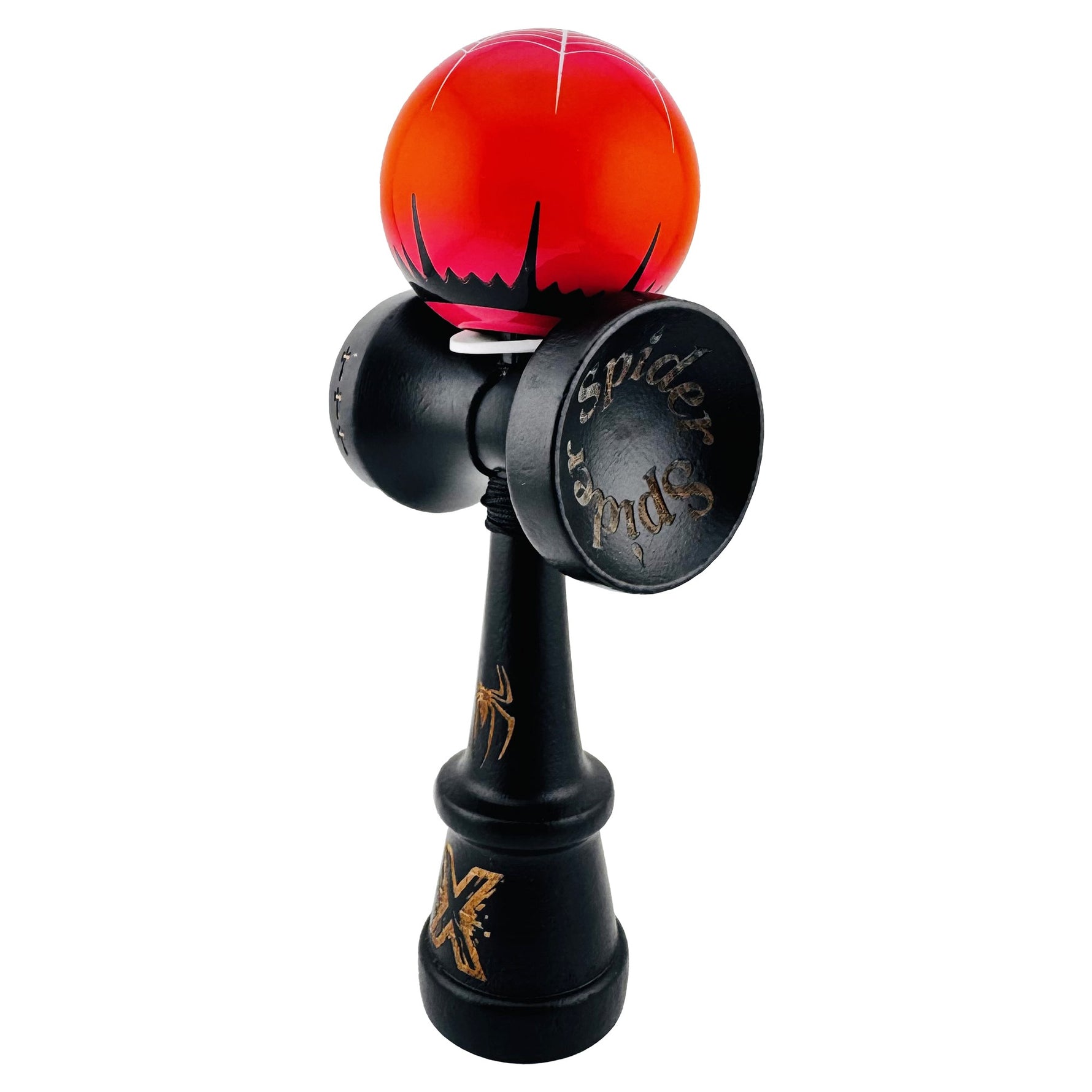Kendama X Originala, Profesionala, Flippy, BLACK Spider King, Super Sticky cu Cupe Mari KING SIZE V3, Gaura in Baza,