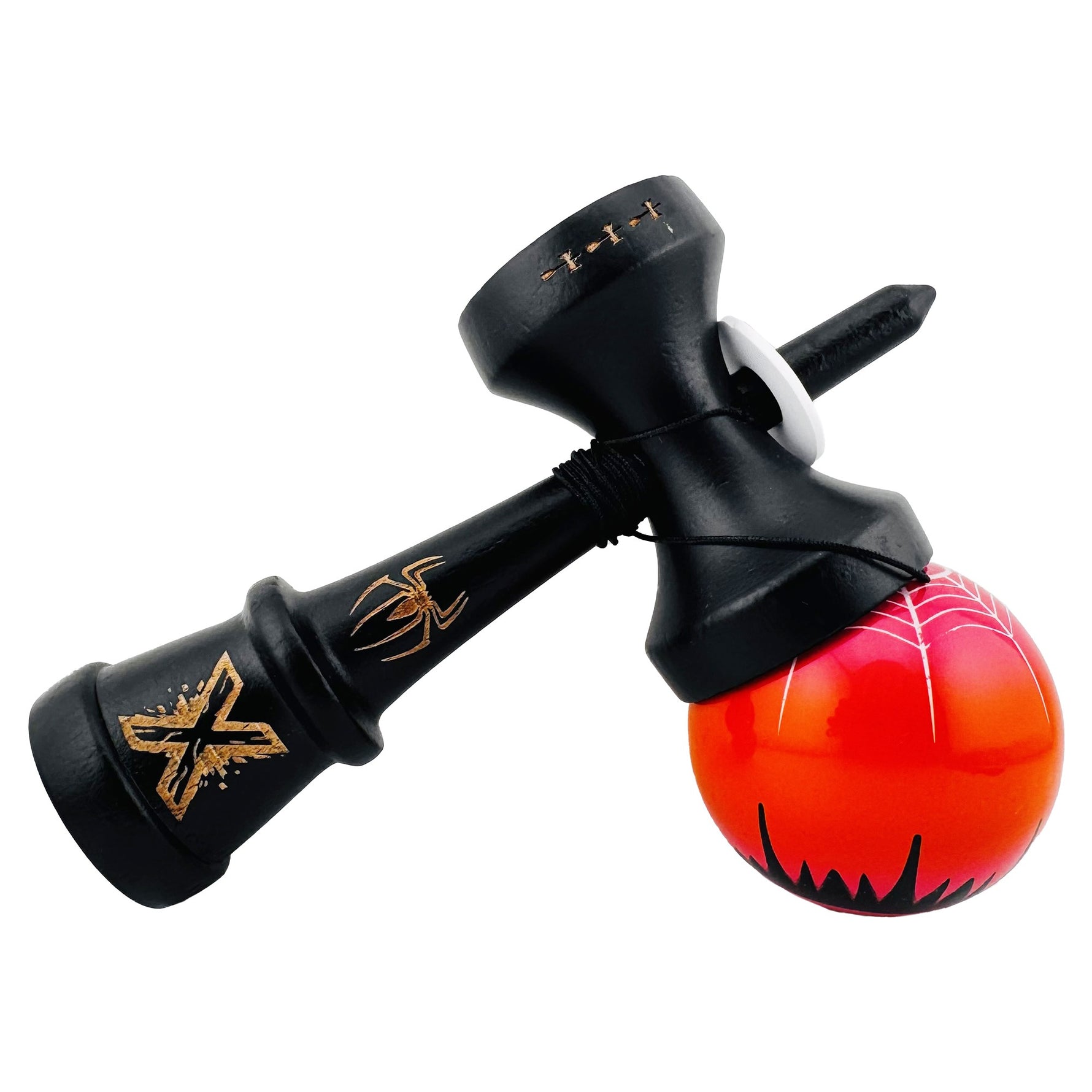 Kendama X Originala, Profesionala, Flippy, BLACK Spider King, Super Sticky cu Cupe Mari KING SIZE V3, Gaura in Baza,