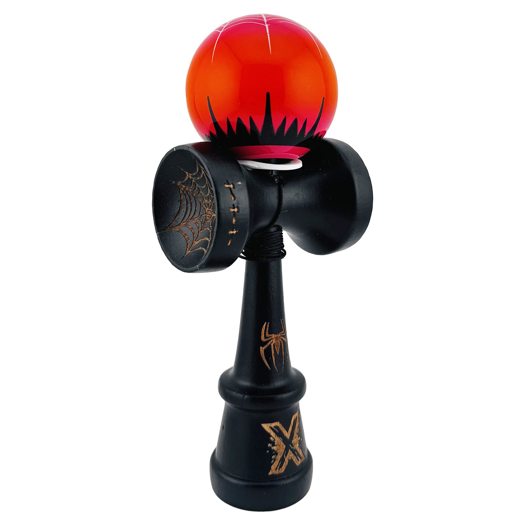 Kendama X Originala, Profesionala, Flippy, BLACK Spider King, Super Sticky cu Cupe Mari KING SIZE V3, Gaura in Baza,