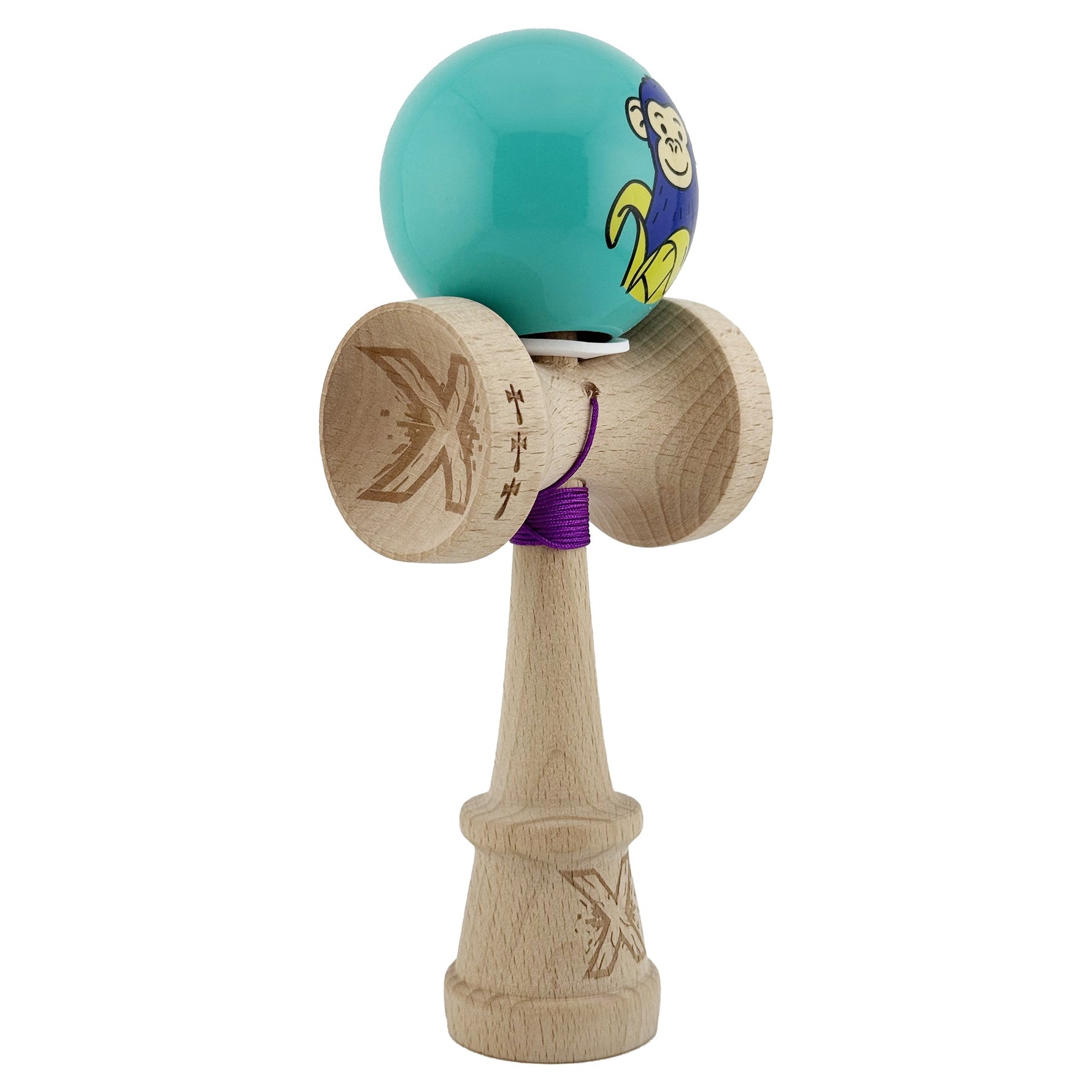 Kendama X Originala, Profesionala, Flippy, Blue Monkey, Super Sticky cu Cupe Mari King Size V3, Rulment Metalic si